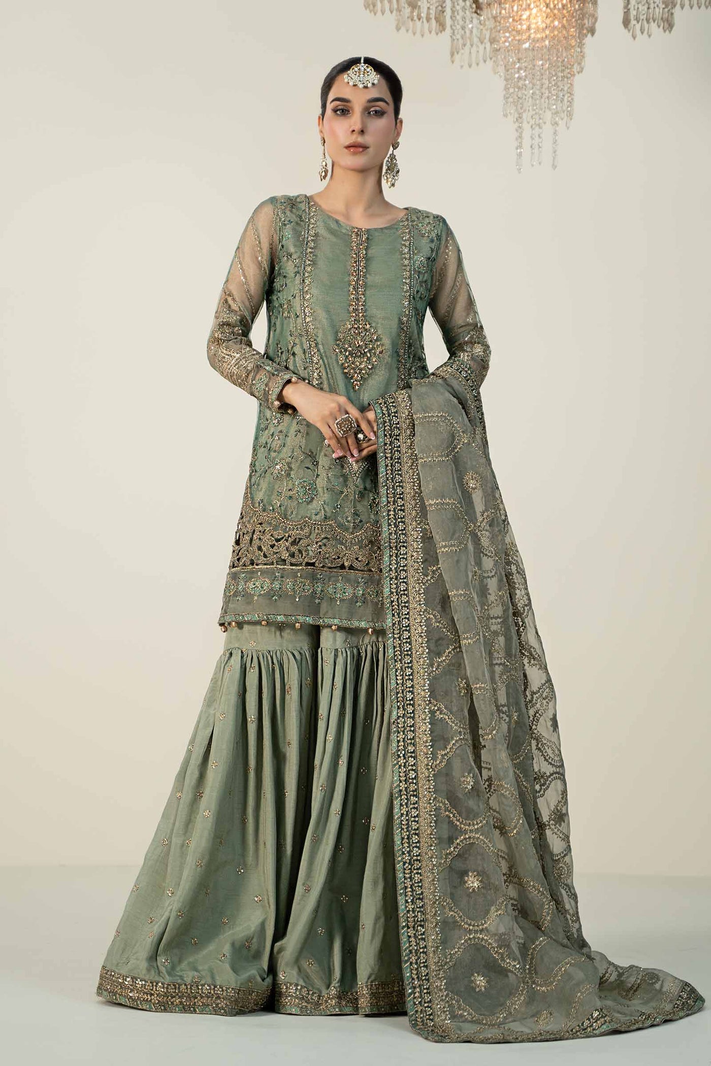 3 Piece Embroidered Zari Net Suit | SF-W24-24