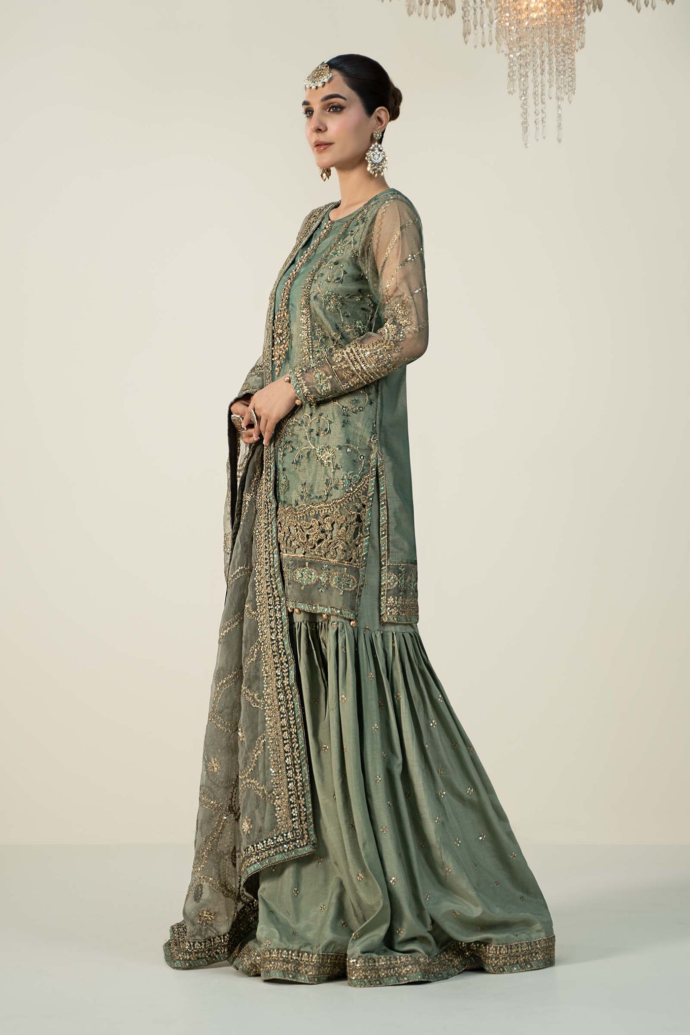 3 Piece Embroidered Zari Net Suit | SF-W24-24