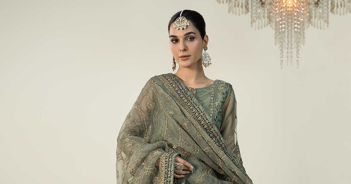 3 Piece Embroidered Zari Net Suit | SF-W24-24