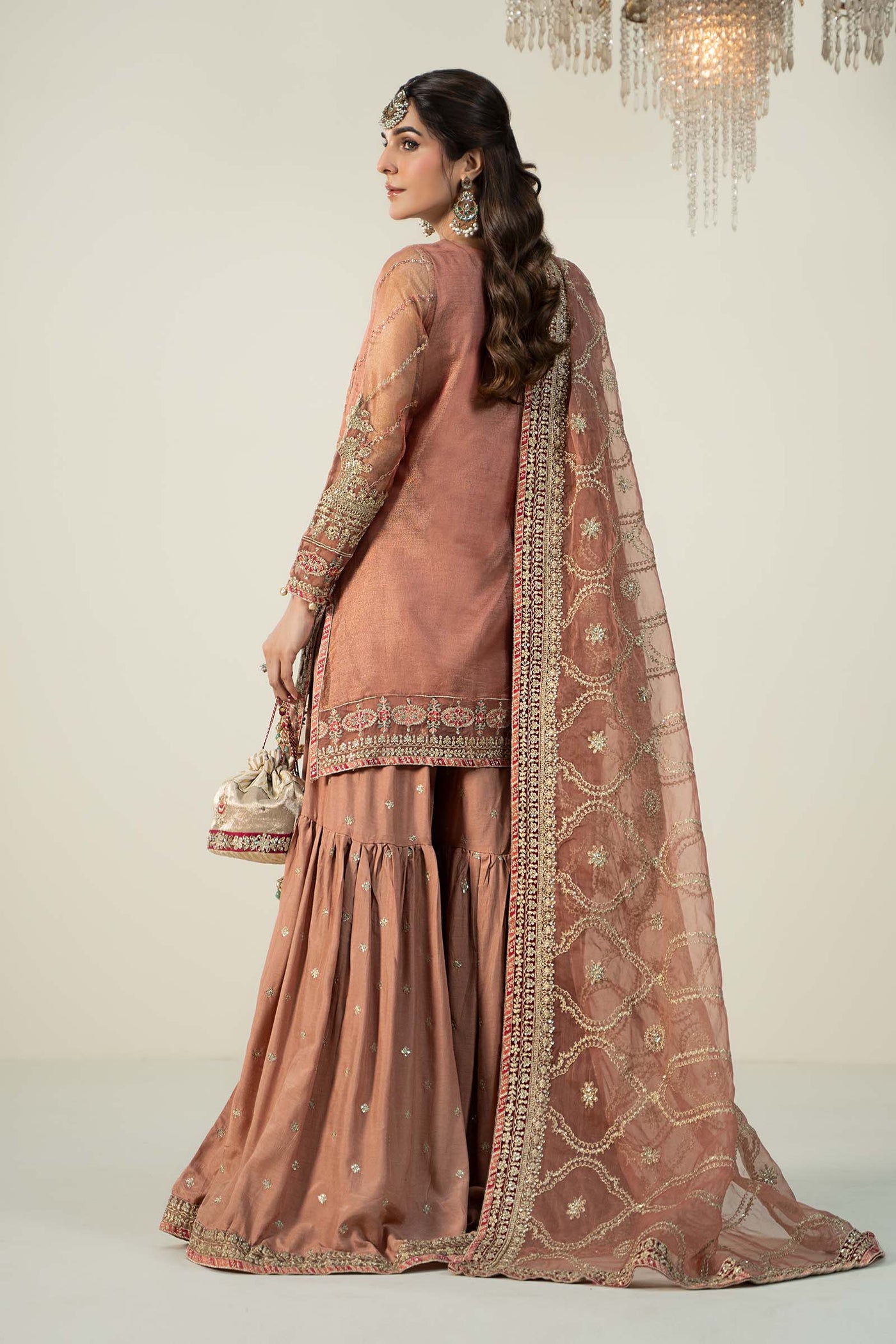 3 Piece Embroidered Zari Net Suit | SF-W24-24