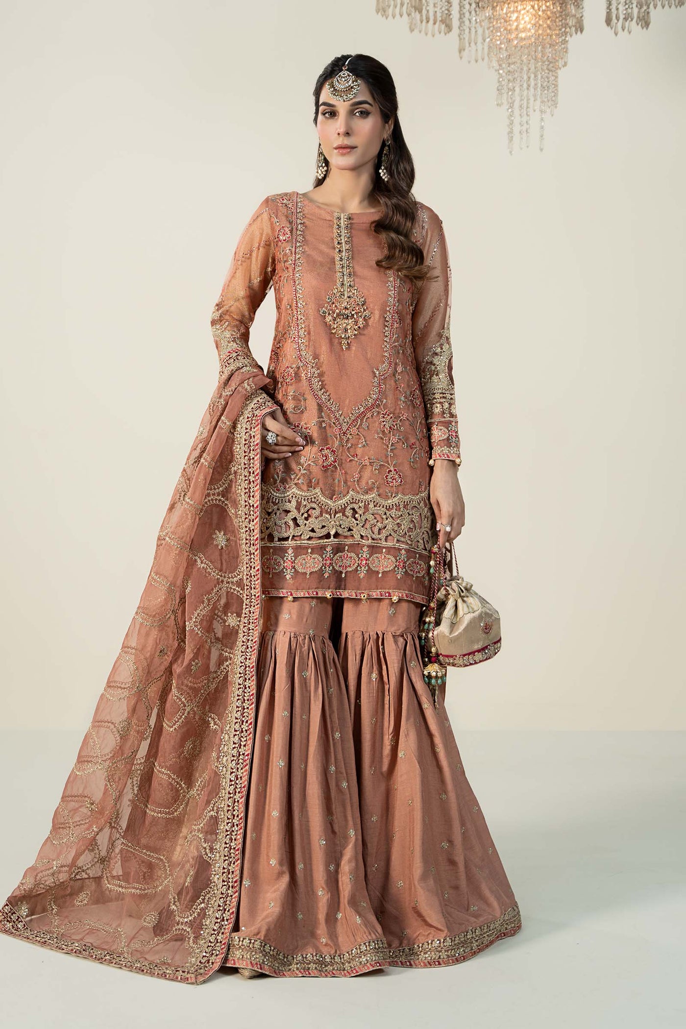 3 Piece Embroidered Zari Net Suit | SF-W24-24