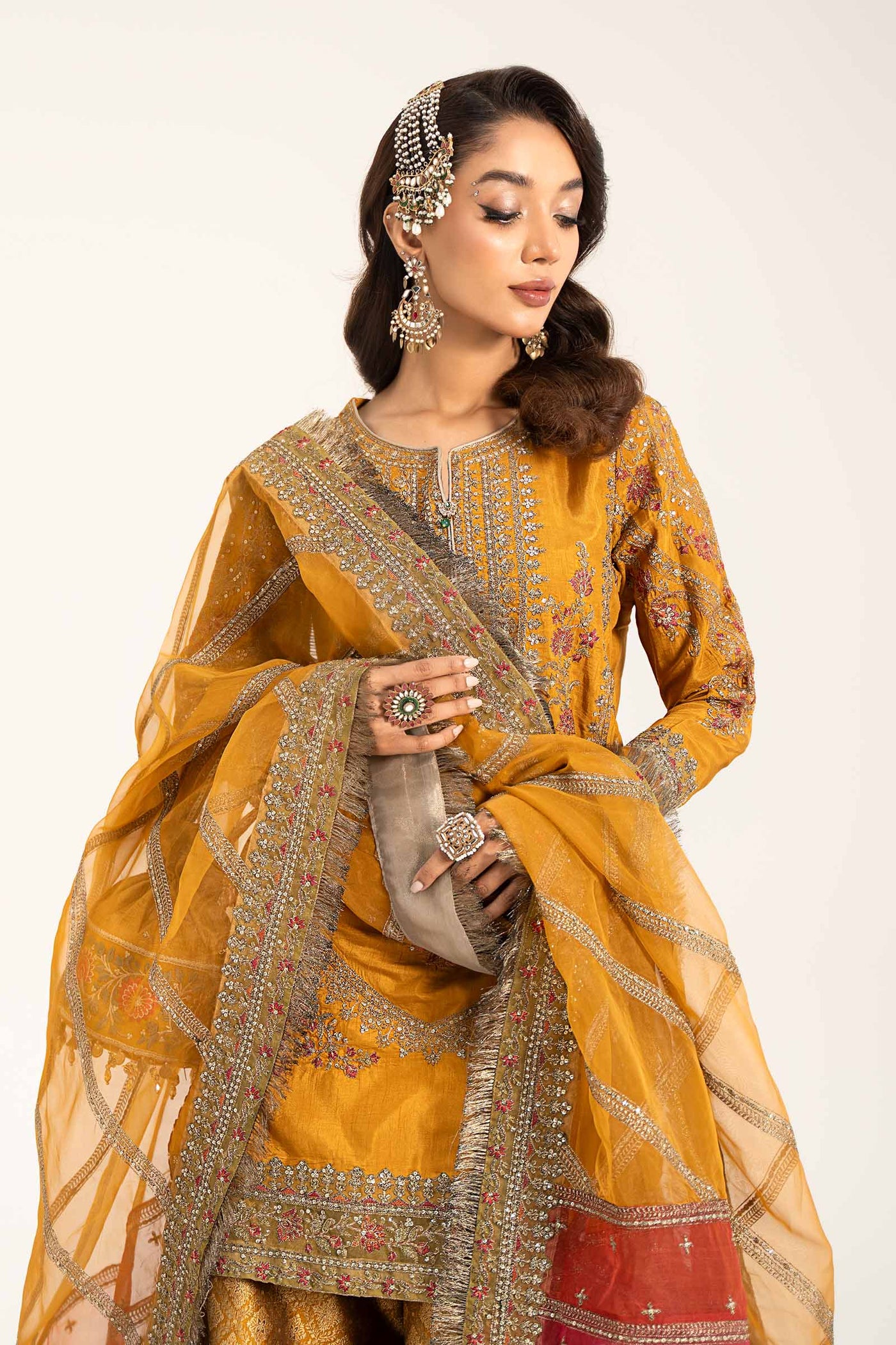 3 Piece Embroidered Raw Silk Suit | SF-W24-25