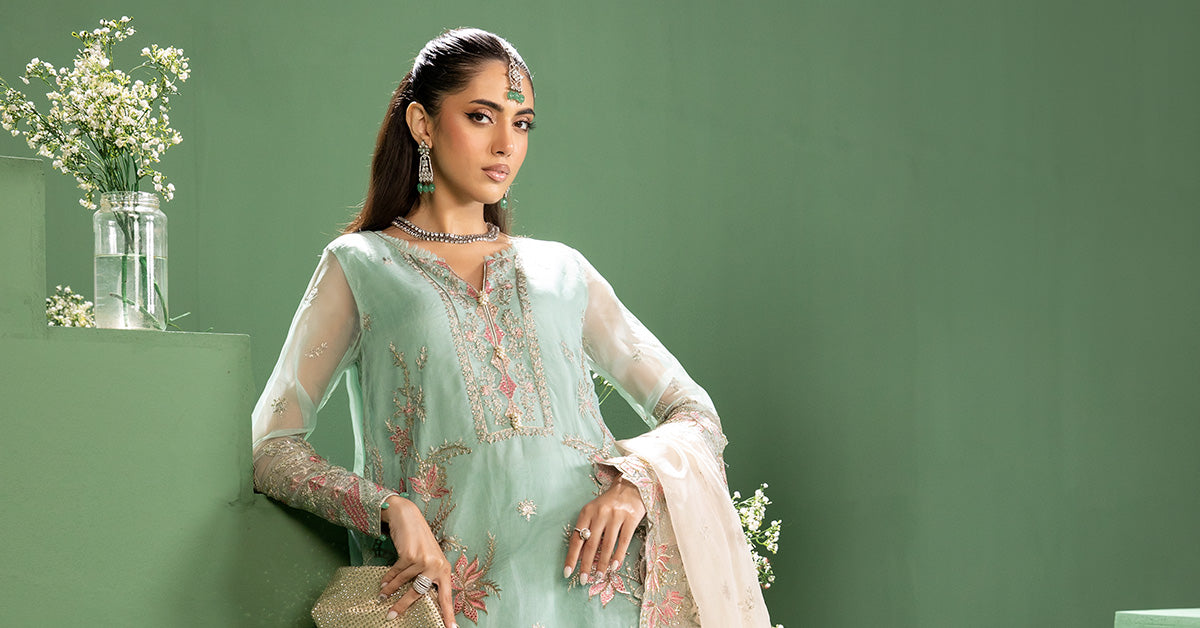 3 Piece Embroidered Raw Silk Suit | SF-W24-27