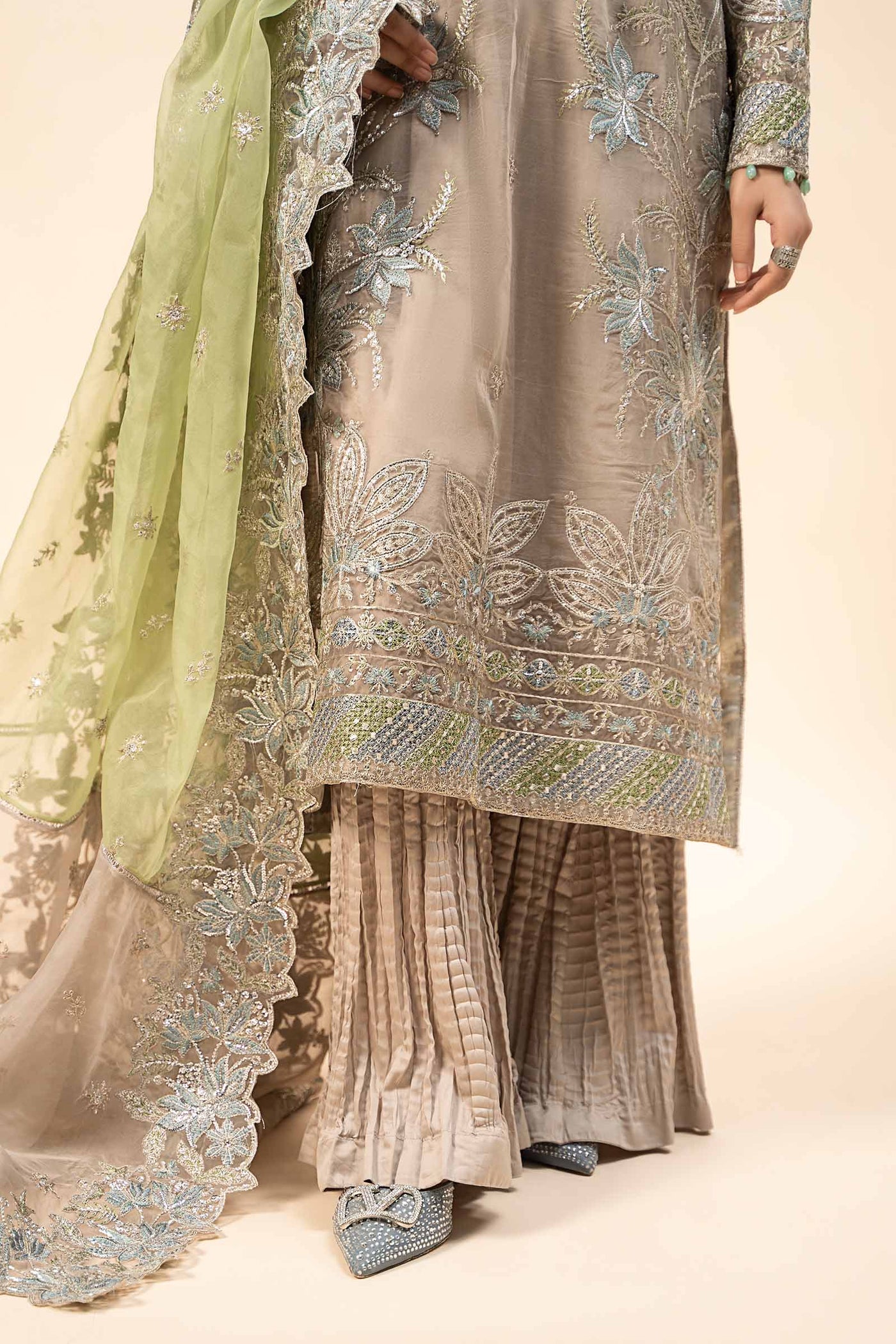 3 Piece Embroidered Raw Silk Suit | SF-W24-27