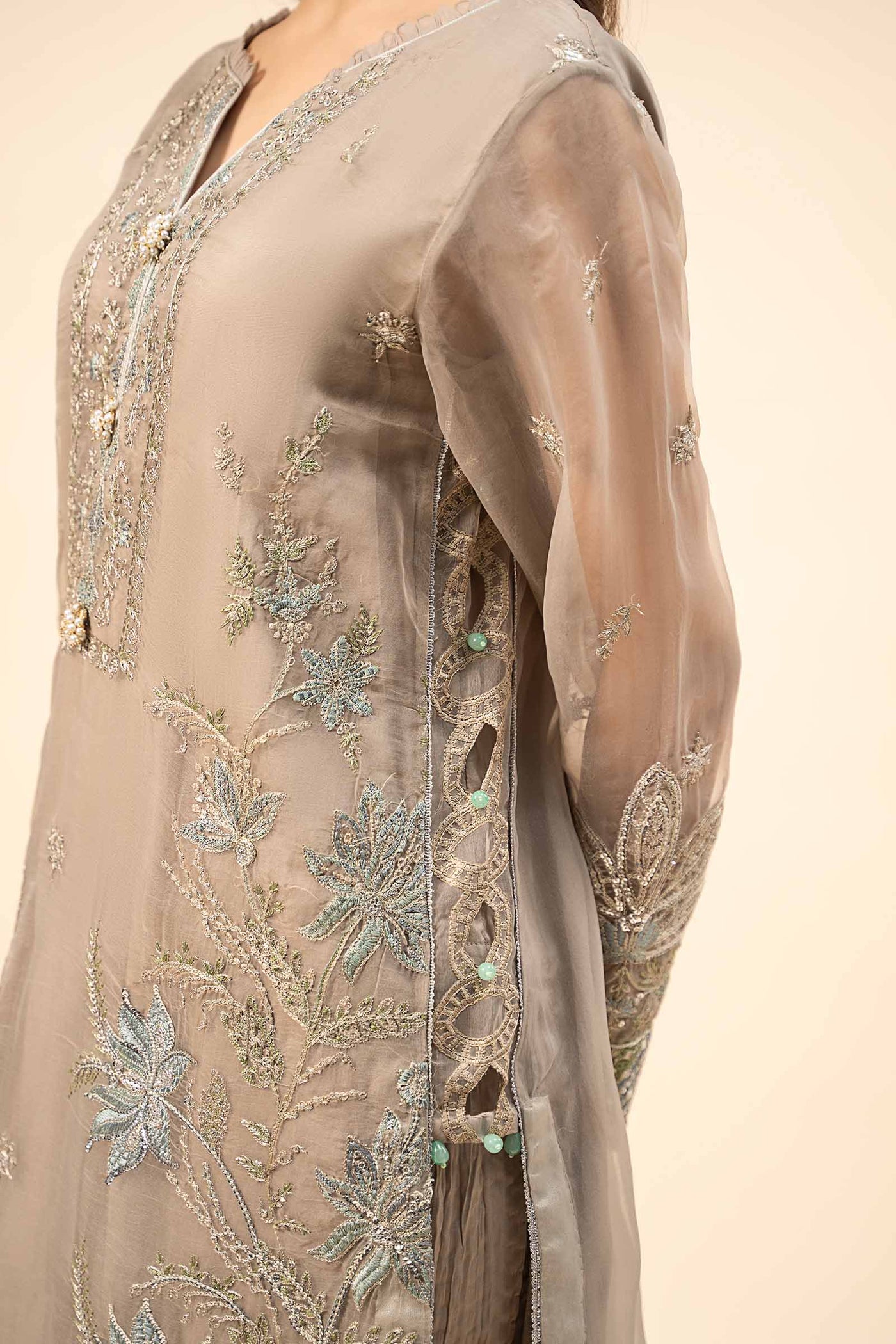 3 Piece Embroidered Raw Silk Suit | SF-W24-27