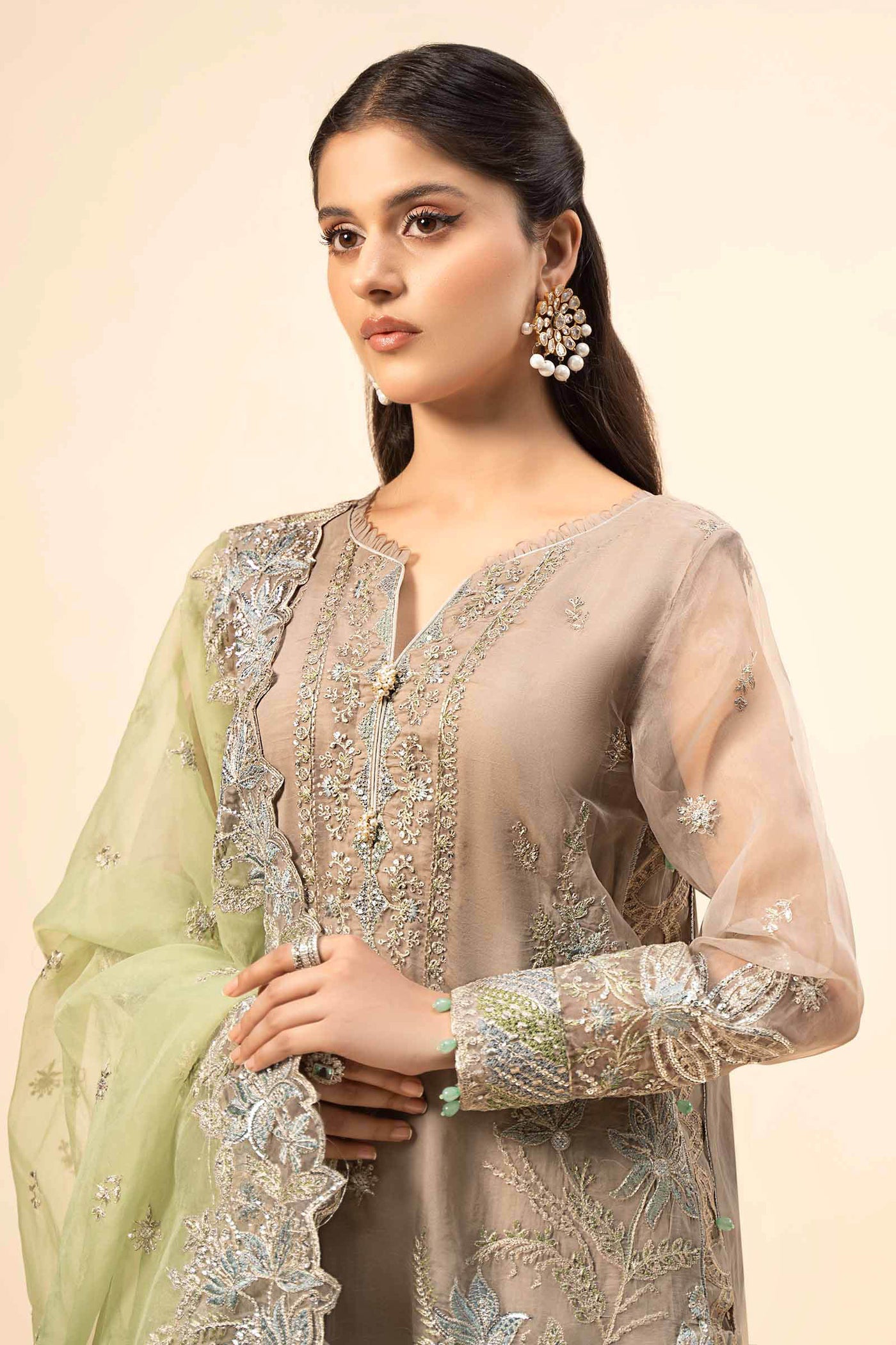 3 Piece Embroidered Raw Silk Suit | SF-W24-27