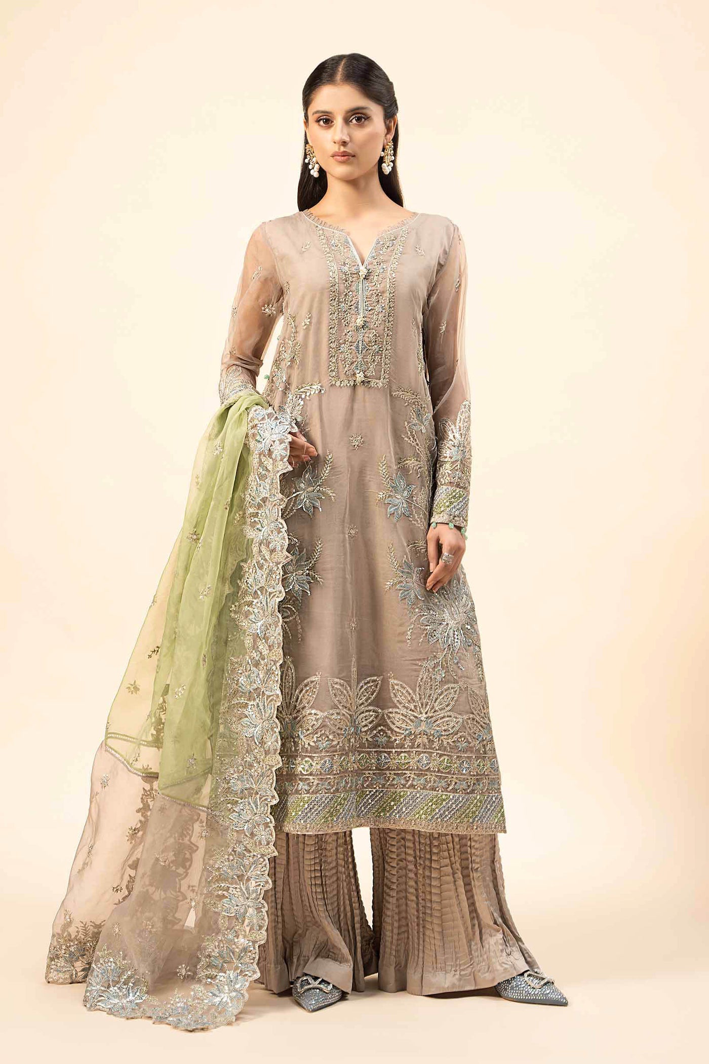 3 Piece Embroidered Raw Silk Suit | SF-W24-27