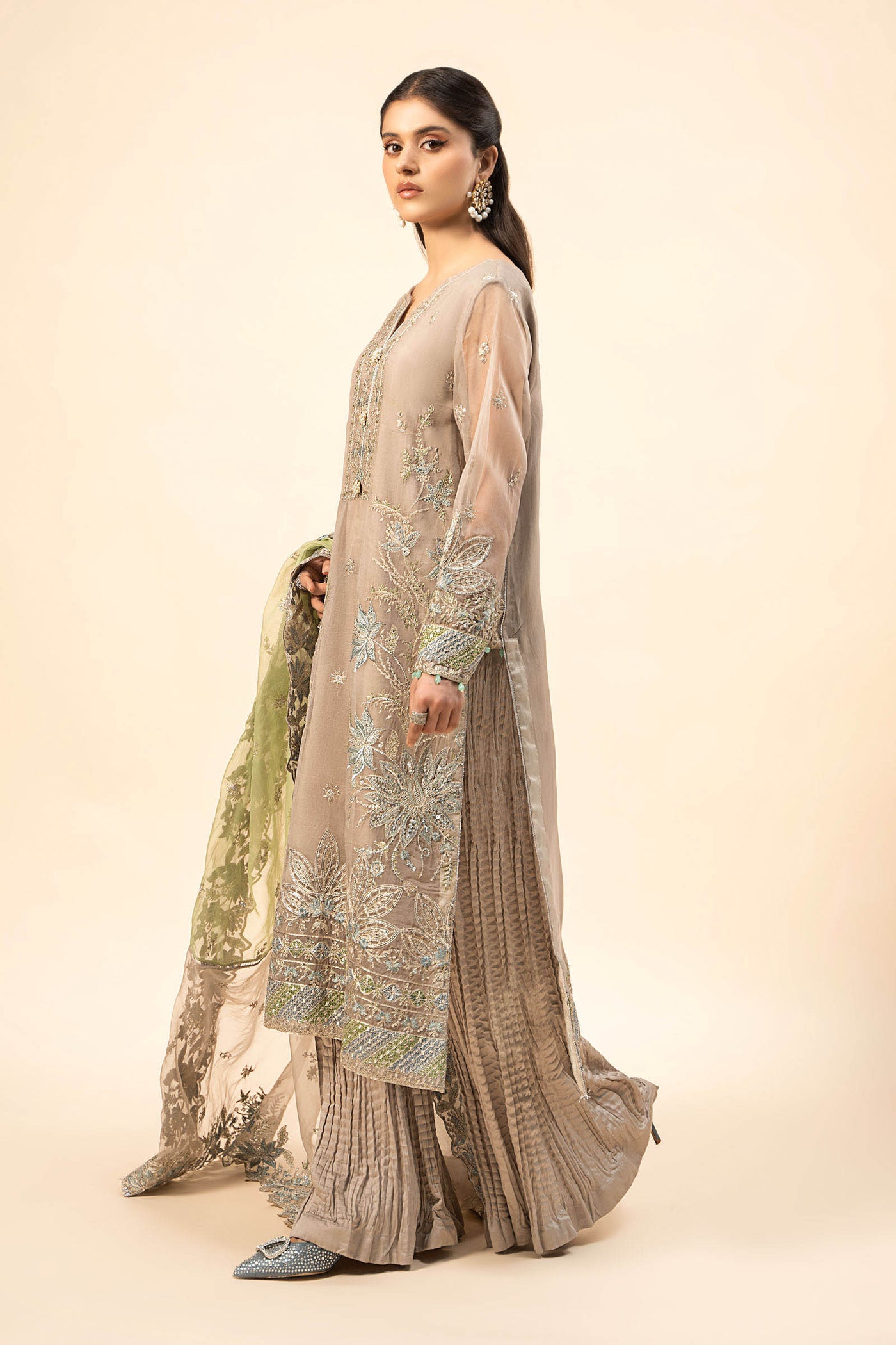 3 Piece Embroidered Raw Silk Suit | SF-W24-27