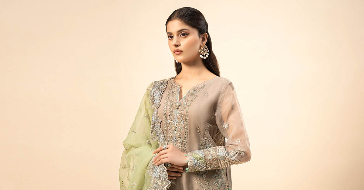 3 Piece Embroidered Raw Silk Suit | SF-W24-27