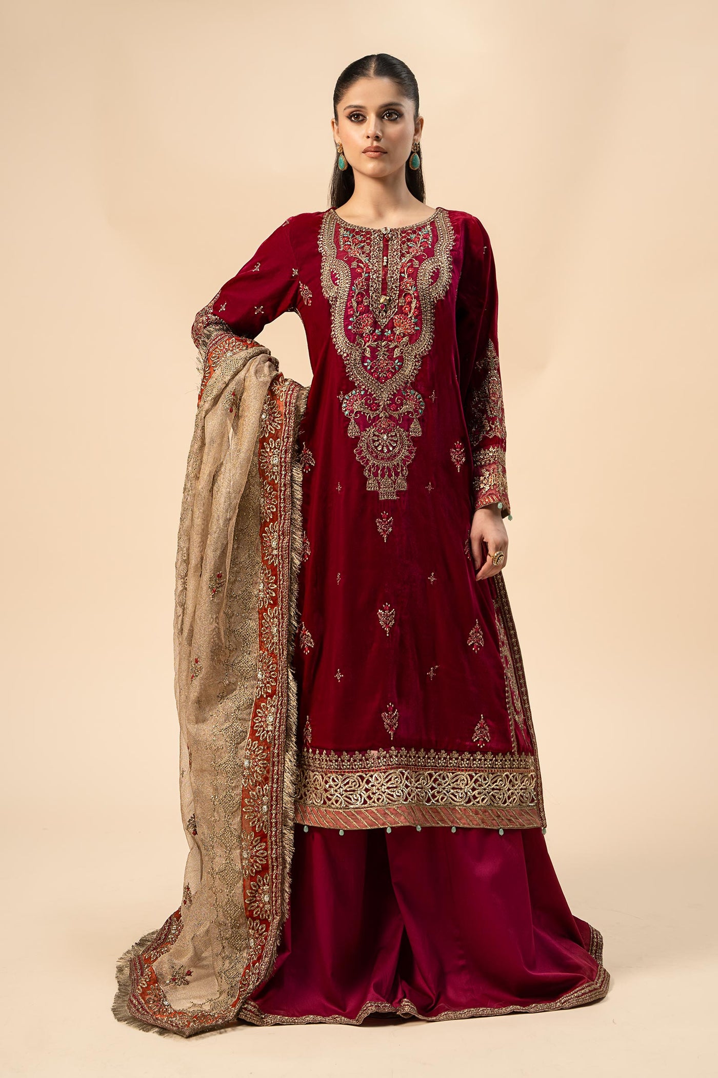 3 Piece Embroidered Velvet Suit | SF-W24-29