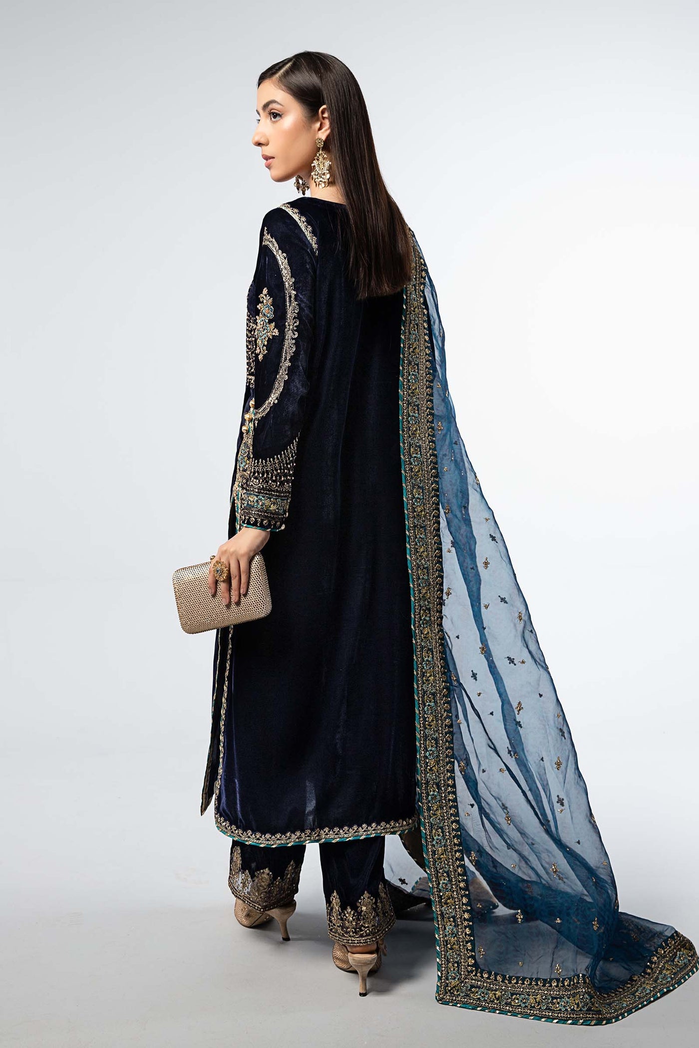 3 Piece Embroidered Velvet Suit | SF-W24-34