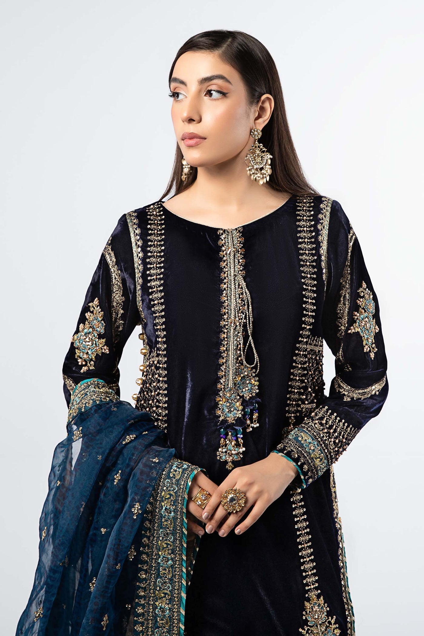 3 Piece Embroidered Velvet Suit | SF-W24-34