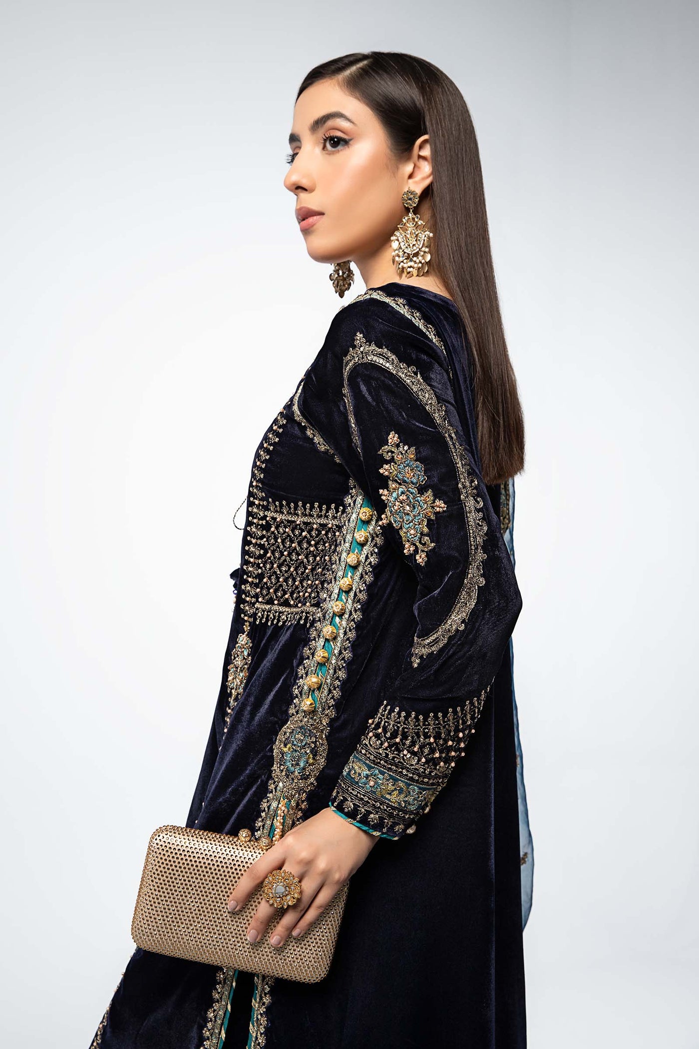 3 Piece Embroidered Velvet Suit | SF-W24-34