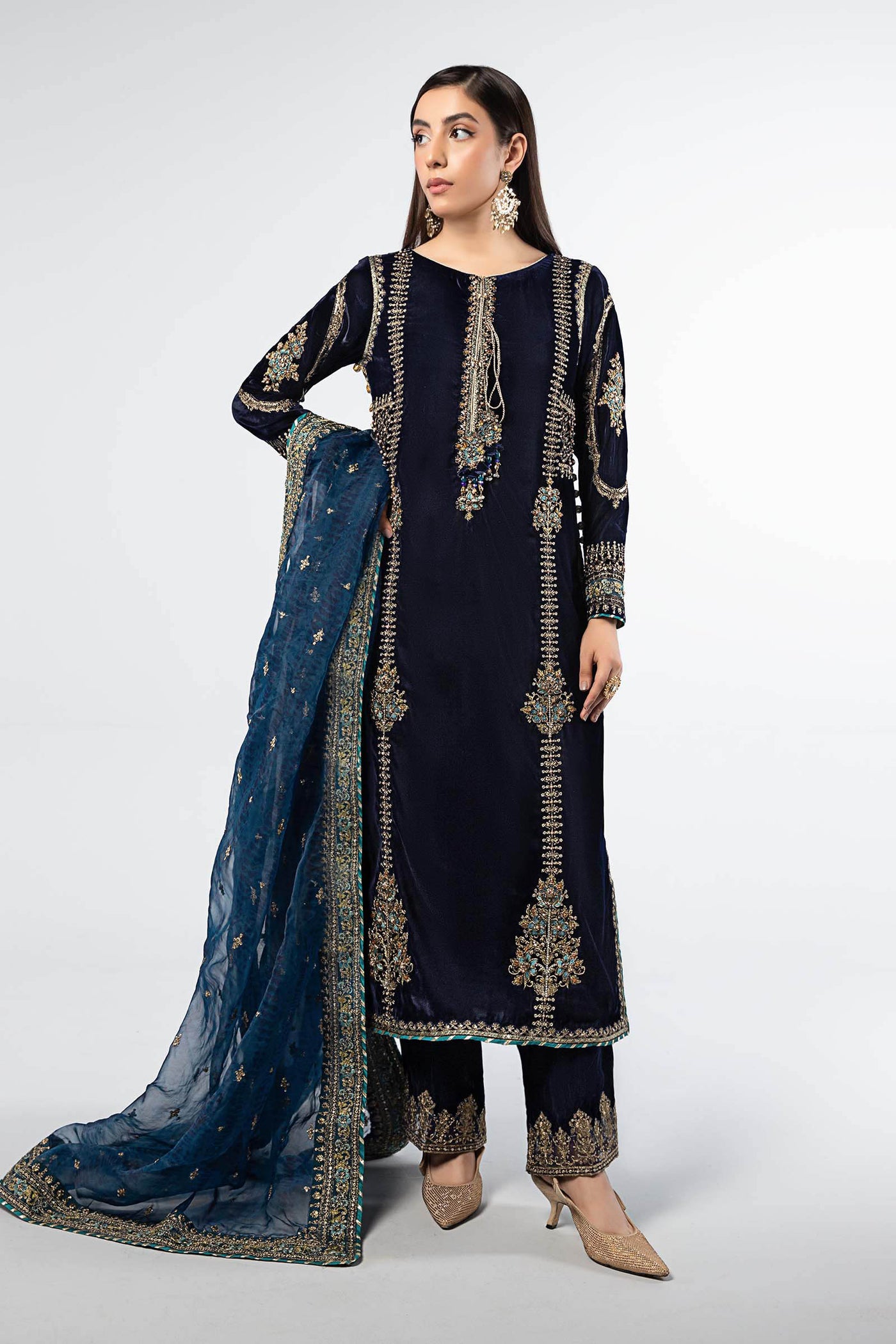 3 Piece Embroidered Velvet Suit | SF-W24-34