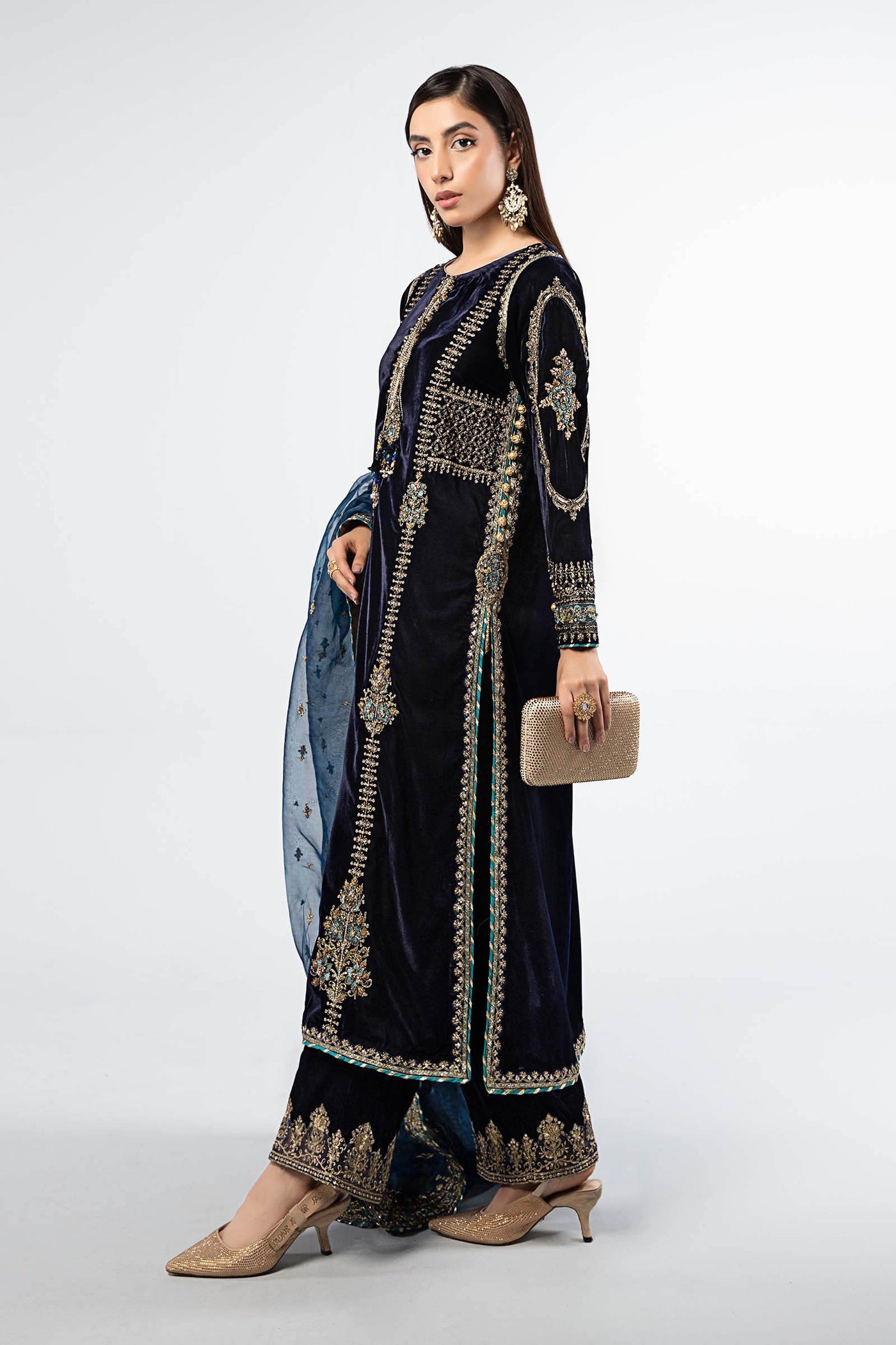 3 Piece Embroidered Velvet Suit | SF-W24-34