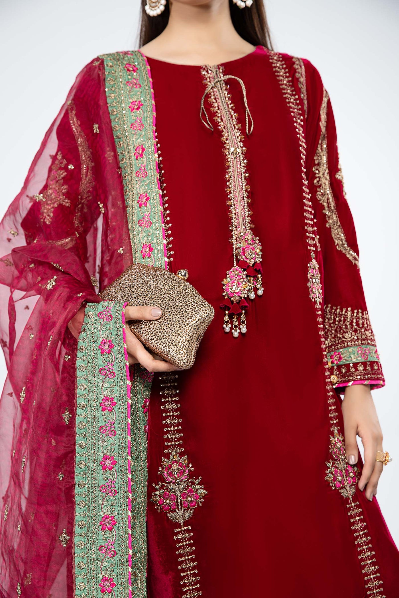 3 Piece Embroidered Velvet Suit | SF-W24-34