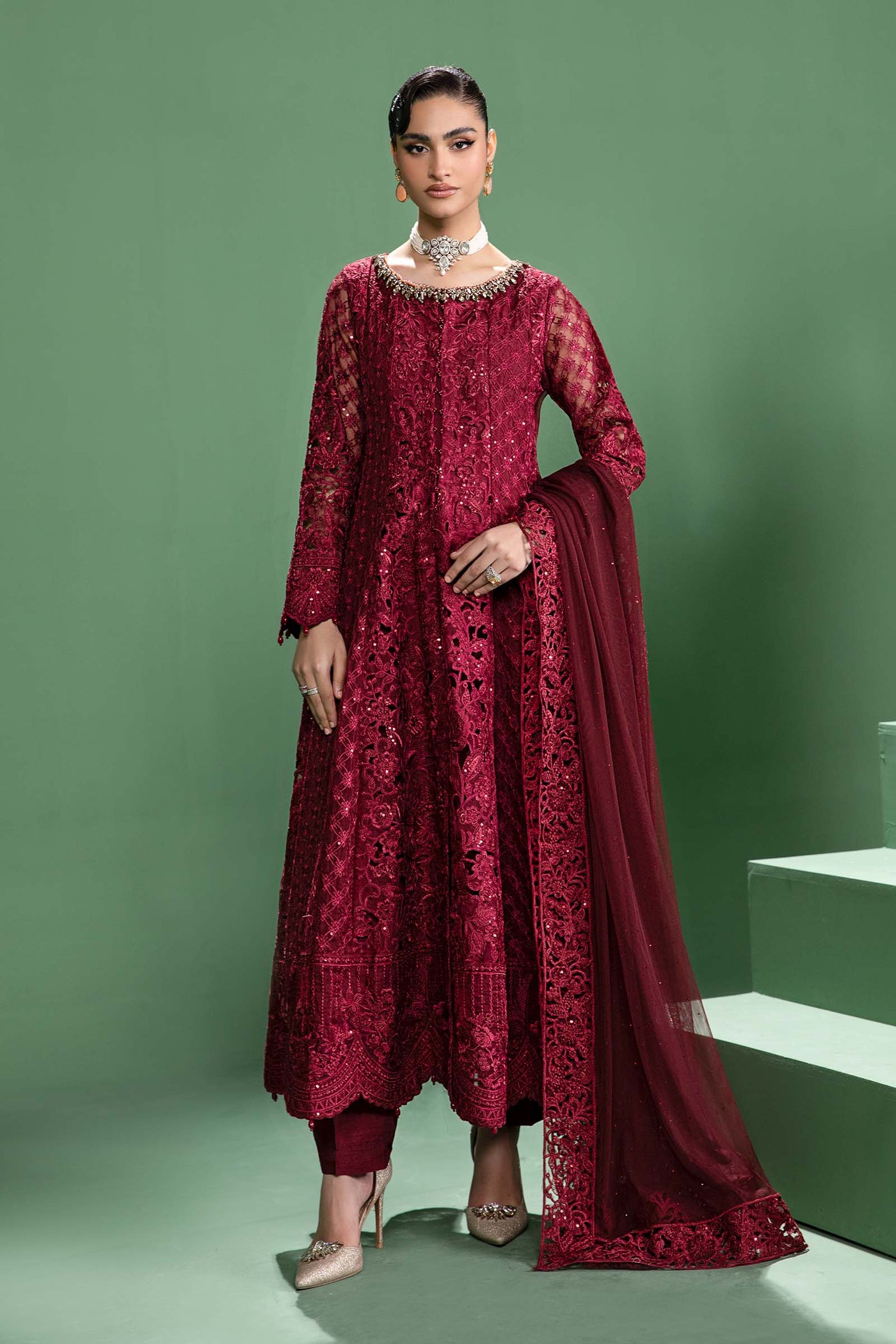 3 Piece Embroidered Organza Suit | SF-W24-46