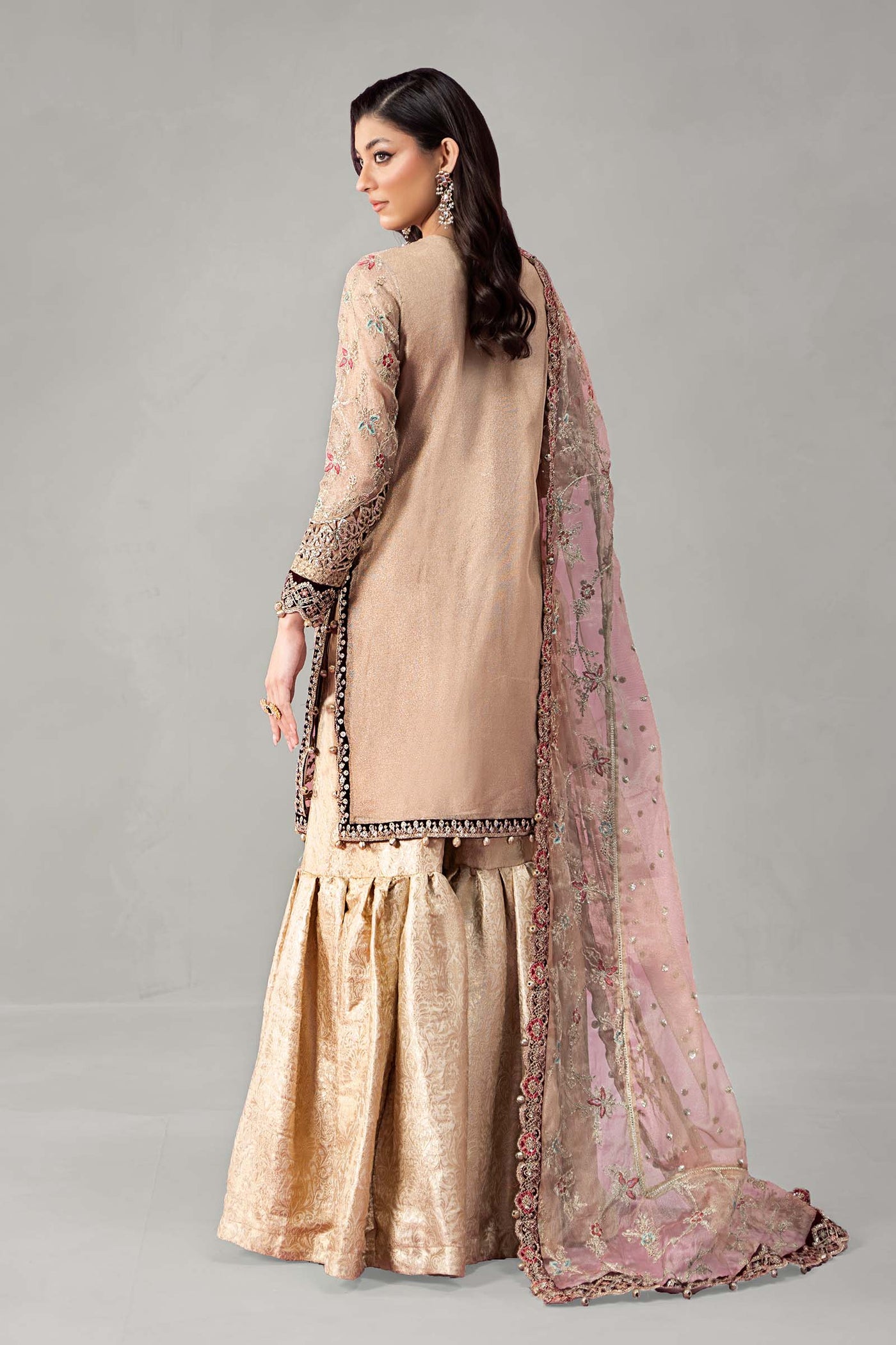 3 Piece Embroidered Zari Net Suit | SF-W24-62