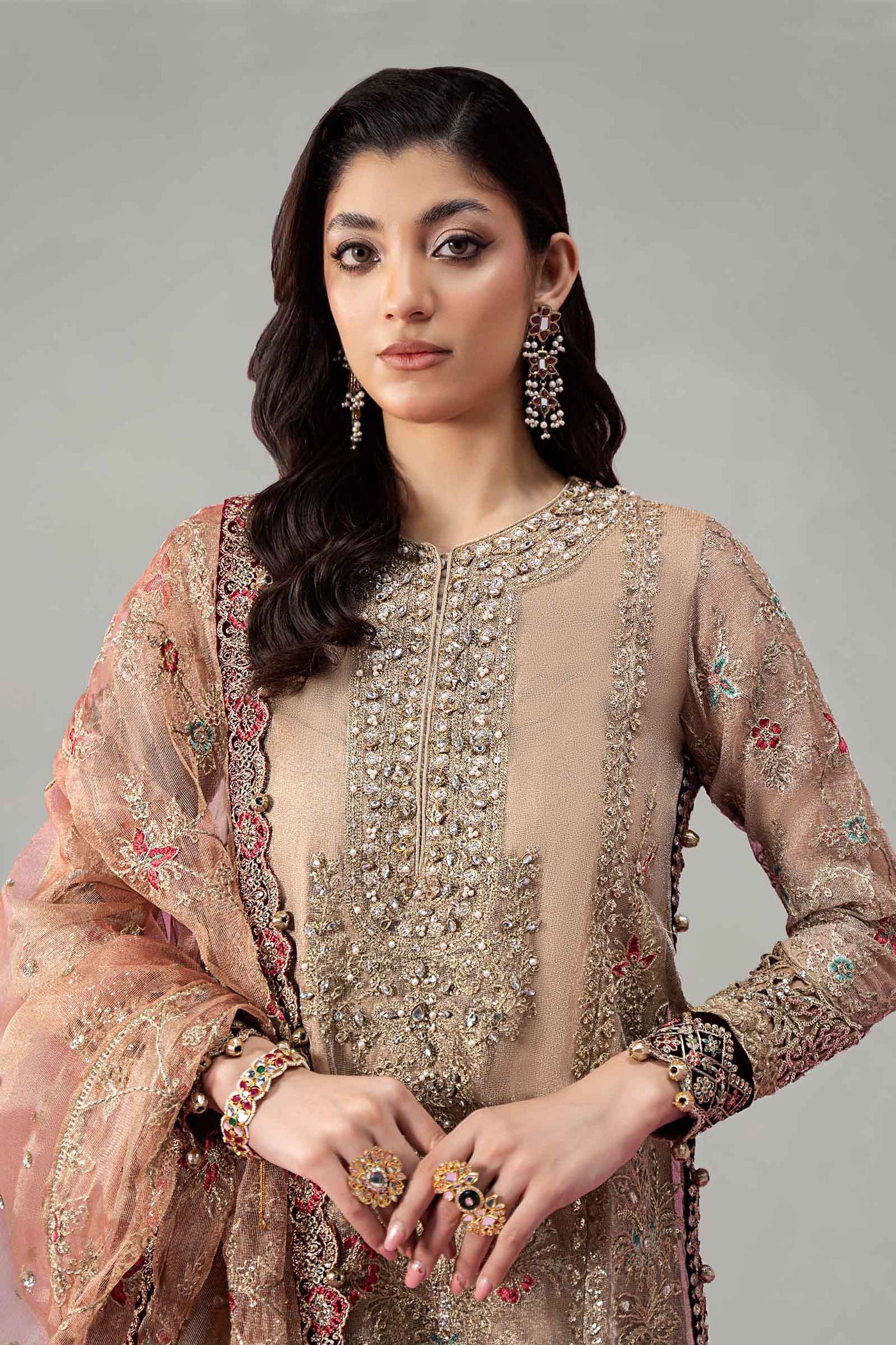 3 Piece Embroidered Zari Net Suit | SF-W24-62