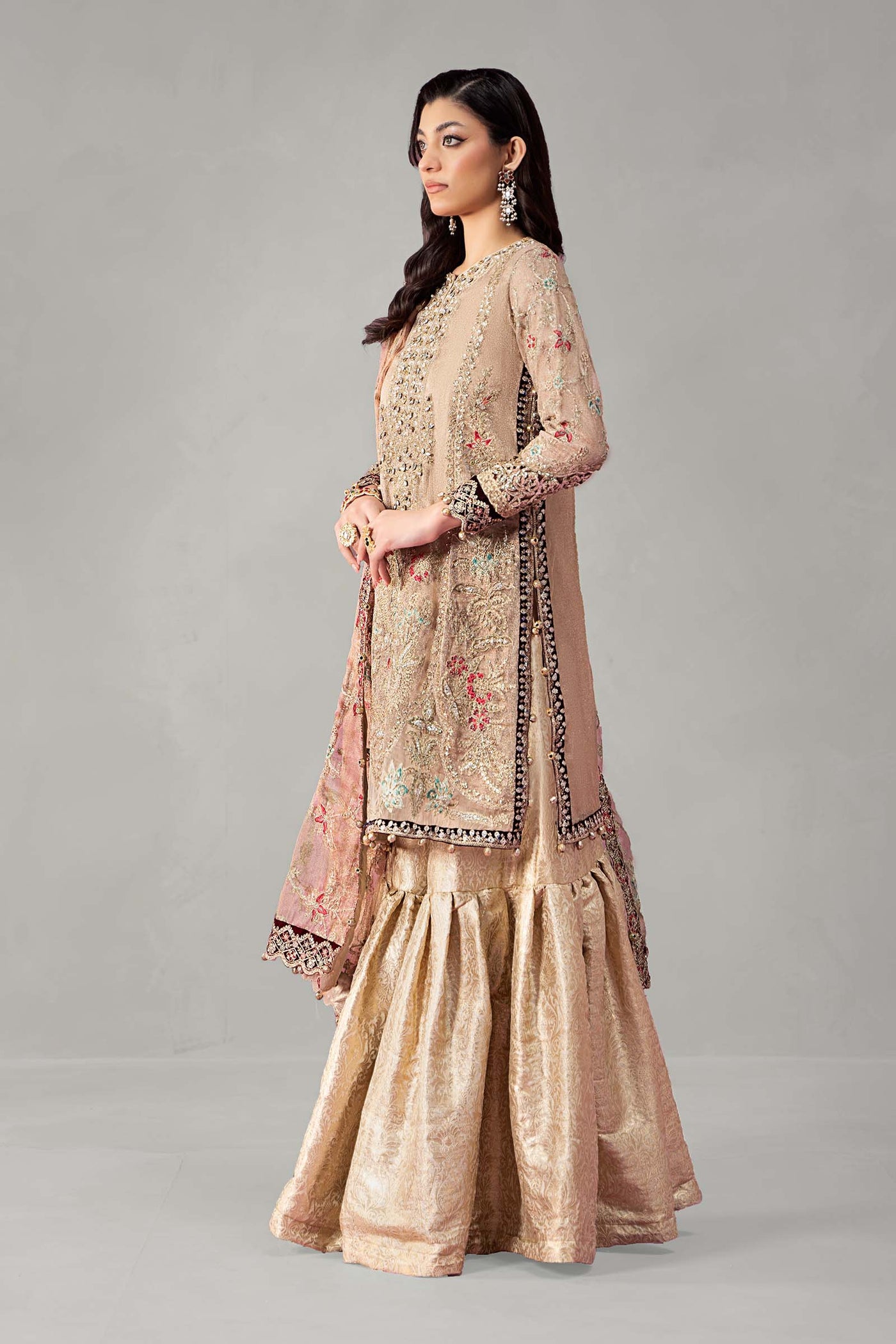 3 Piece Embroidered Zari Net Suit | SF-W24-62