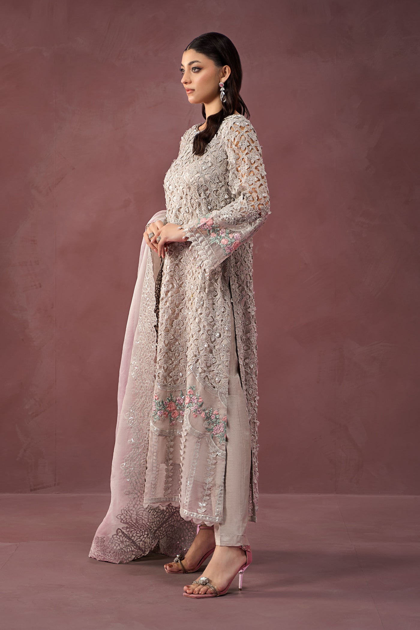 3 Piece Embroidered Organza Suit | SF-W24-69