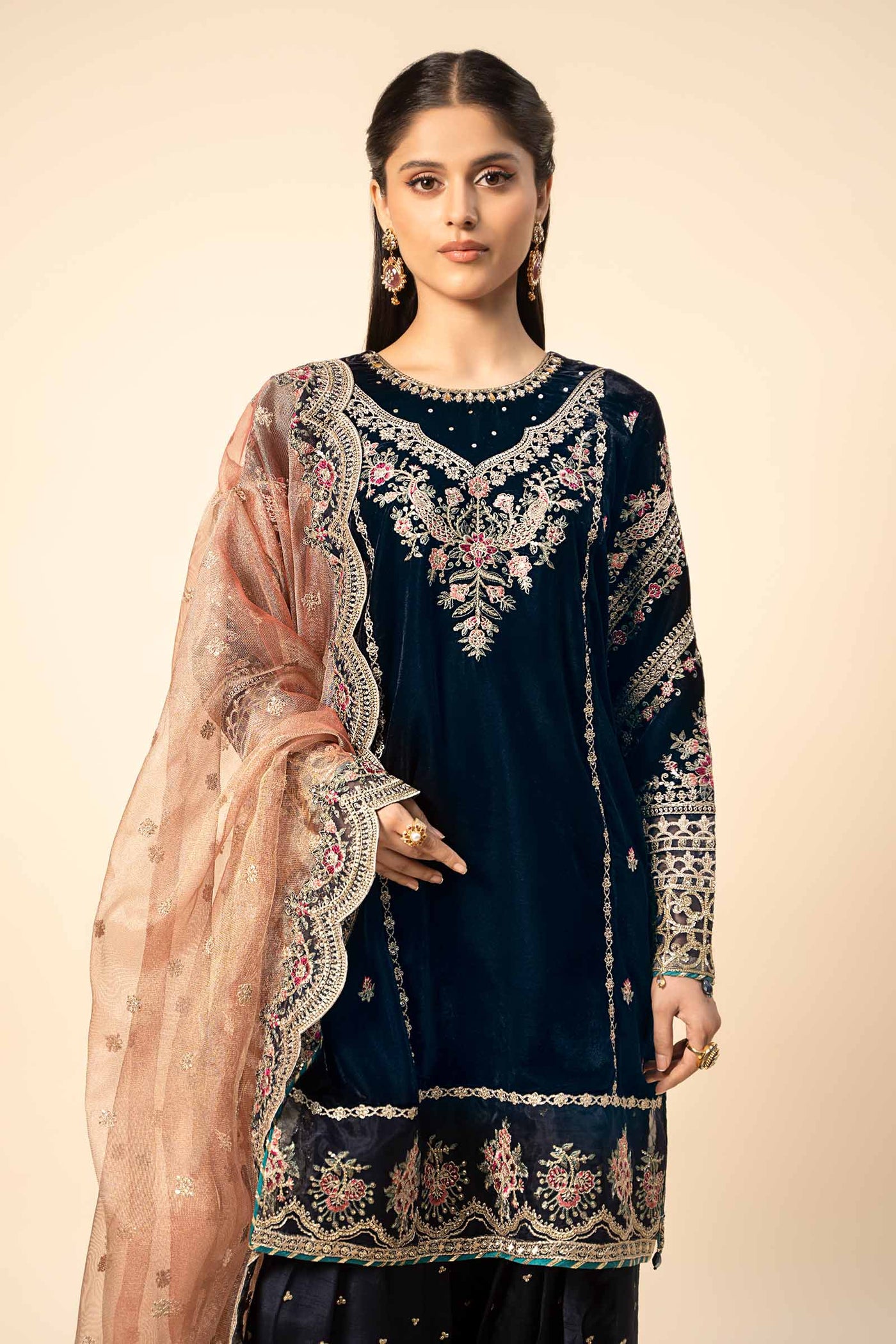 3 Piece Embroidered Velvet Suit | SF-W24-80