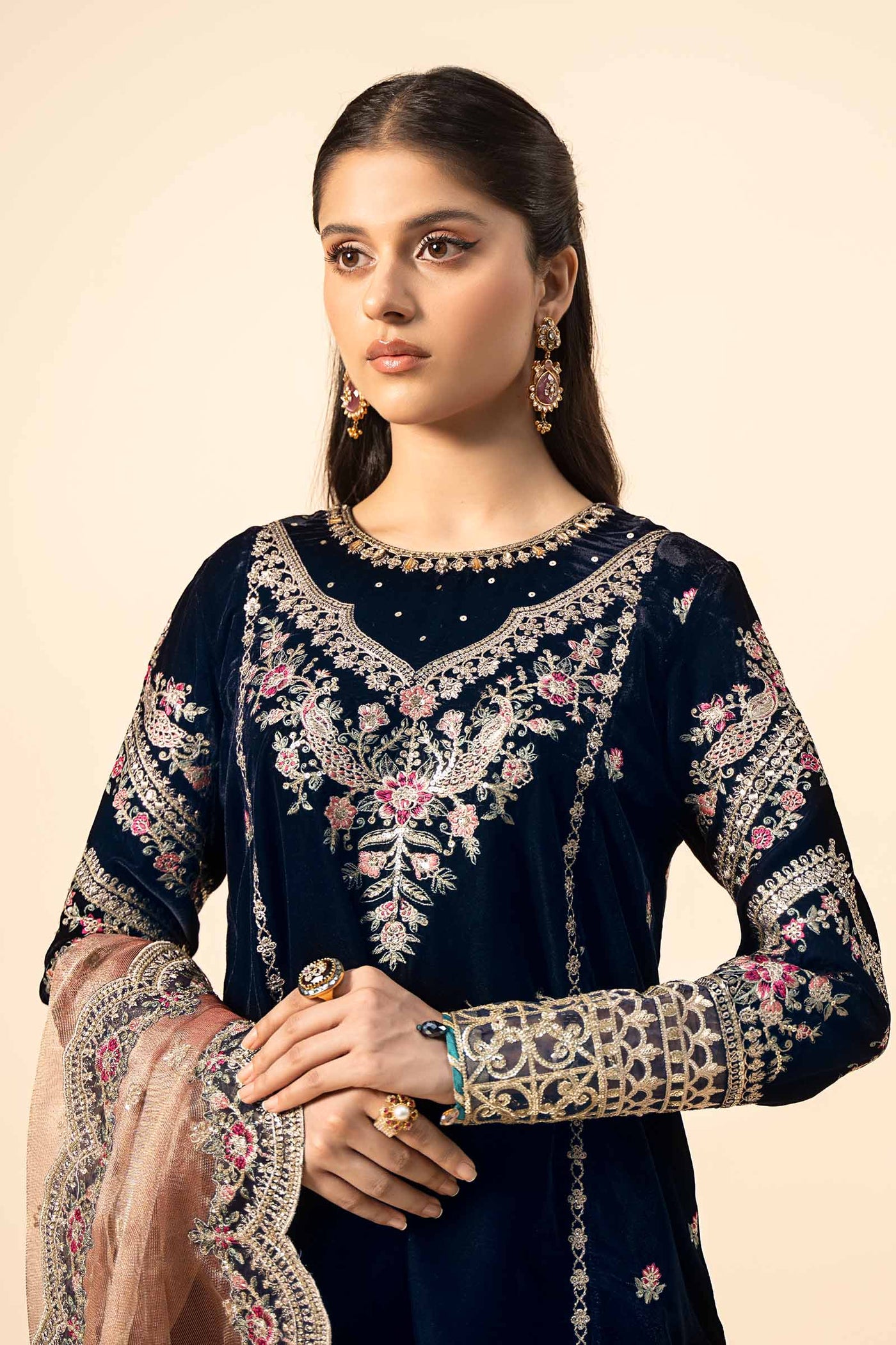 3 Piece Embroidered Velvet Suit | SF-W24-80