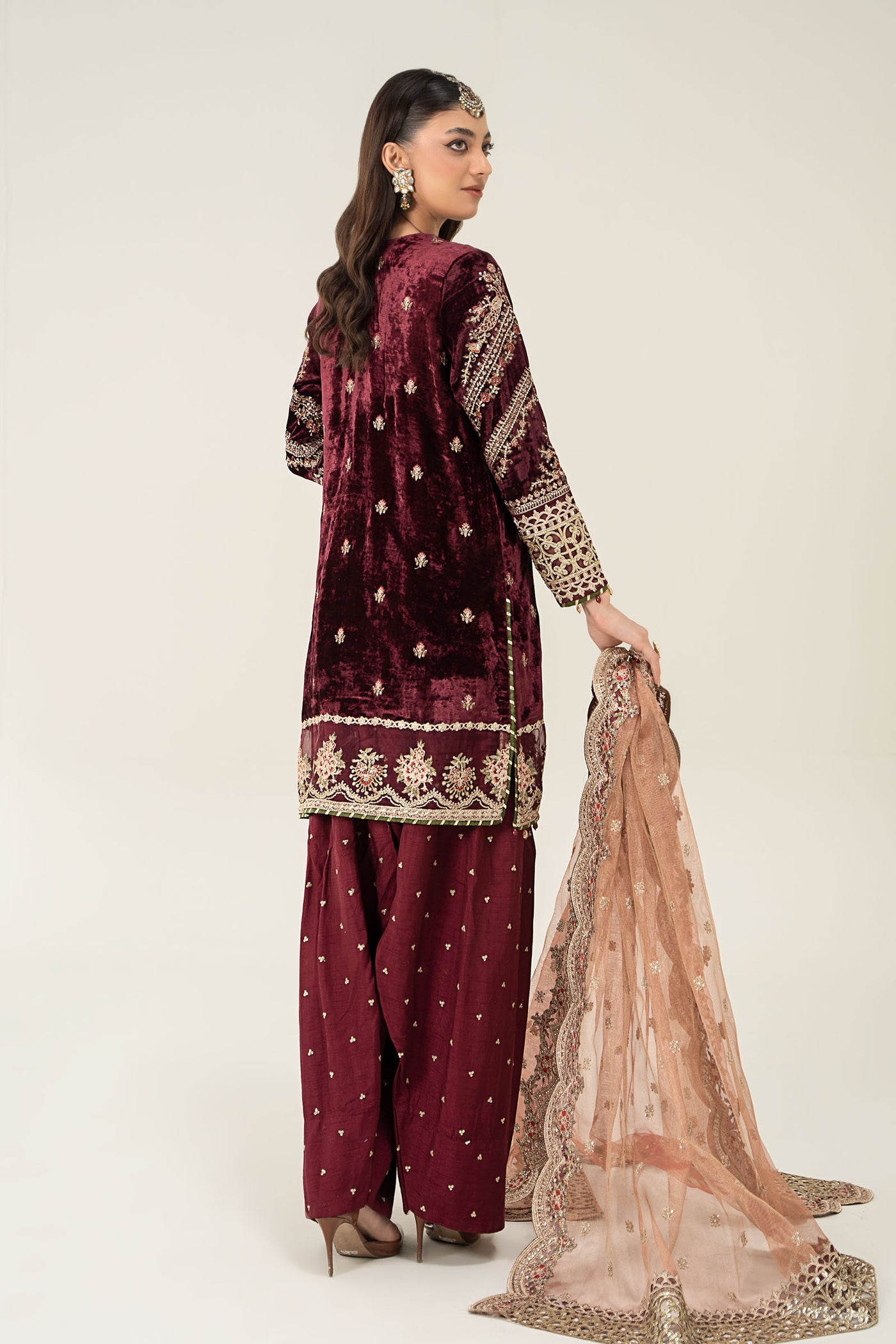 3 Piece Embroidered Velvet Suit | SF-W24-80