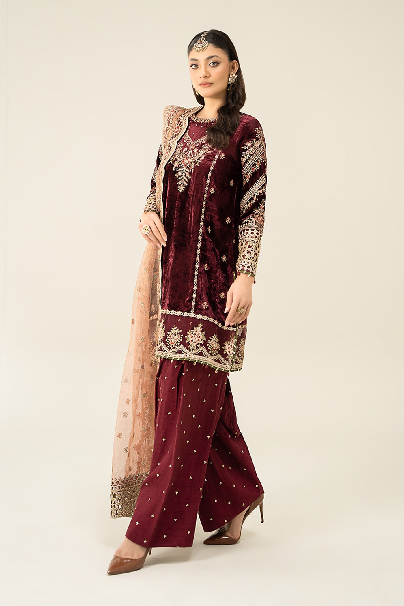 3 Piece Embroidered Velvet Suit | SF-W24-80