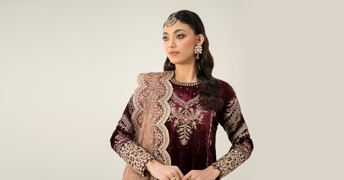 3 Piece Embroidered Velvet Suit | SF-W24-80