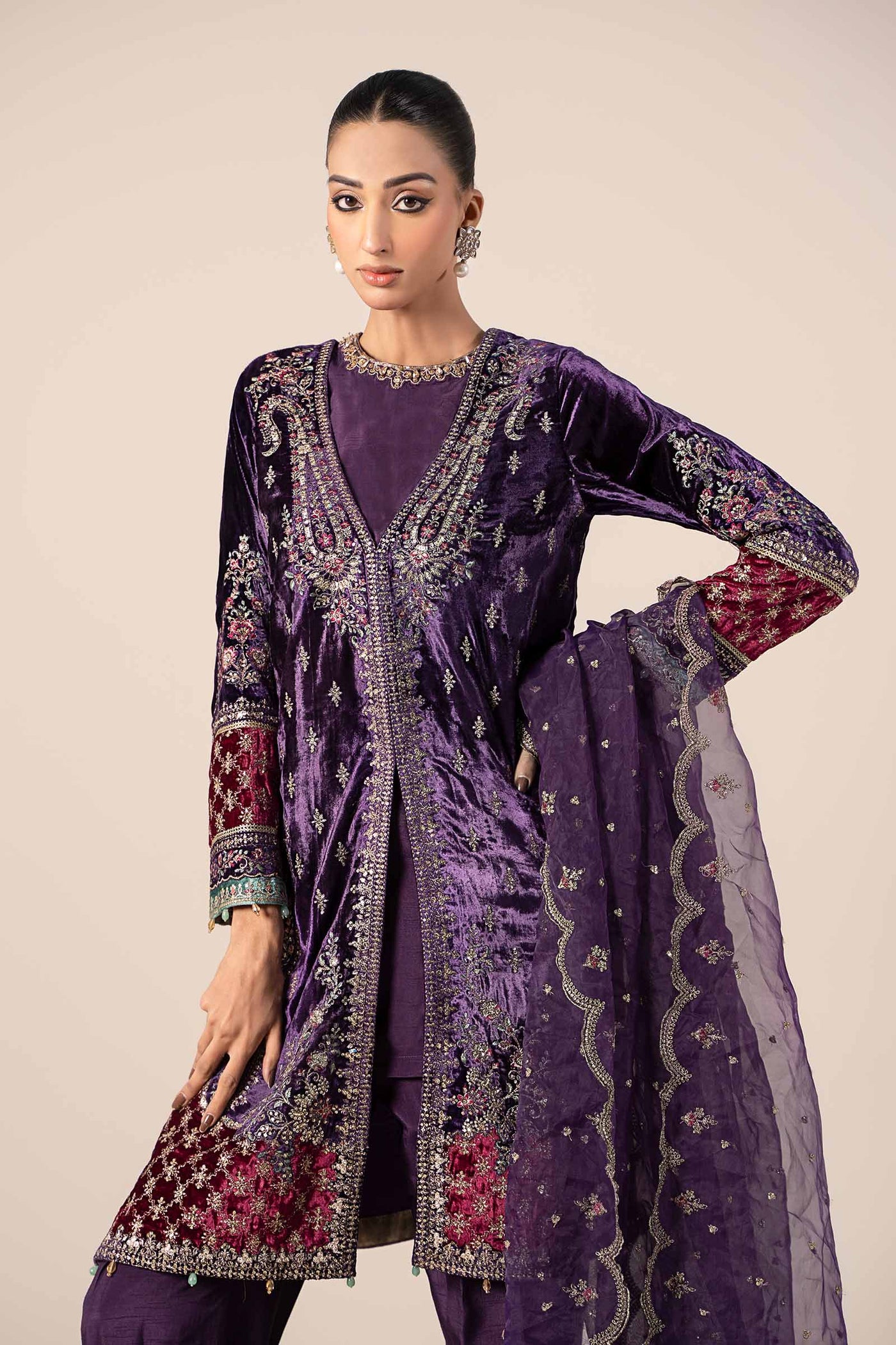 3 Piece Embroidered Velvet Suit | SF-W24-81