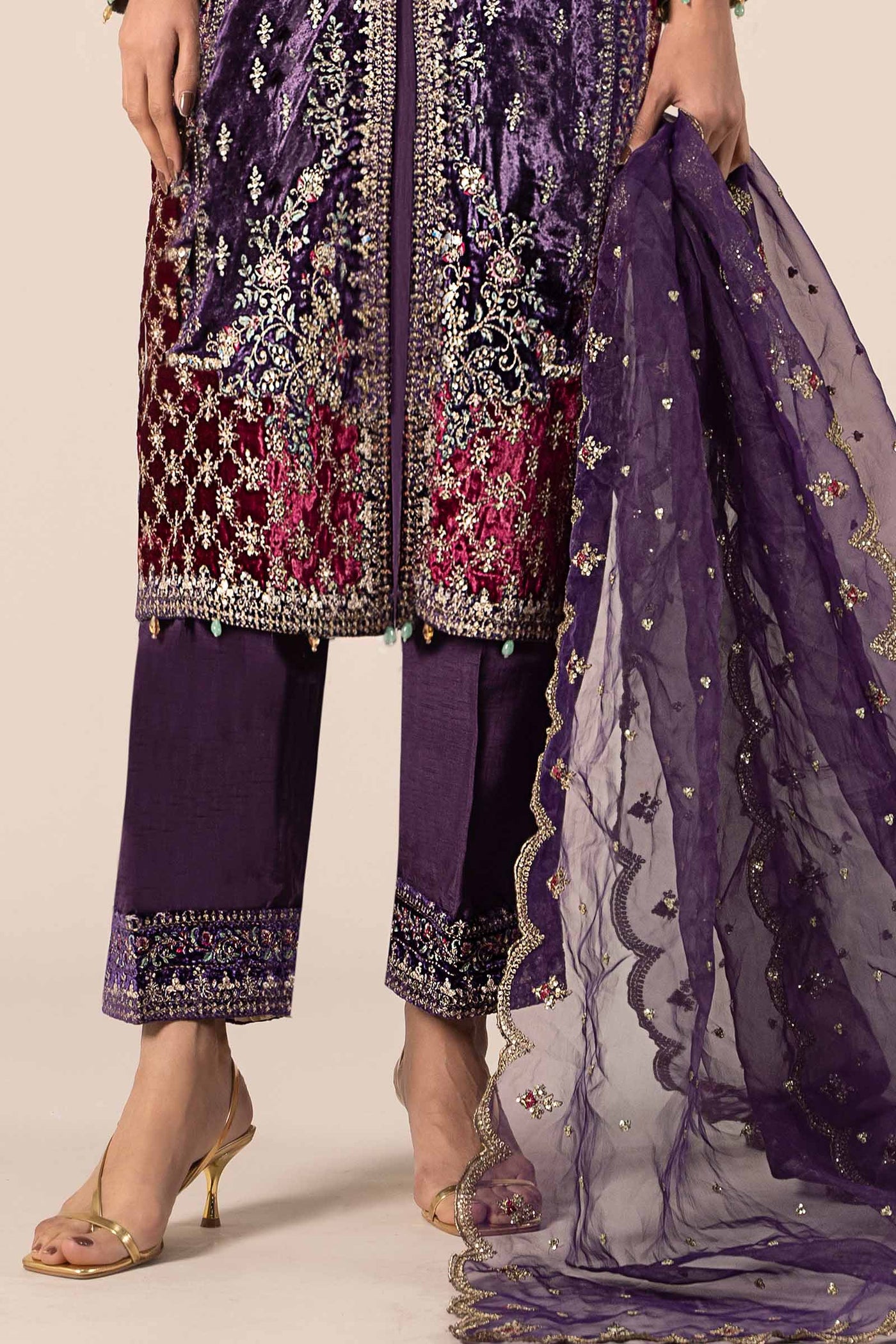 3 Piece Embroidered Velvet Suit | SF-W24-81