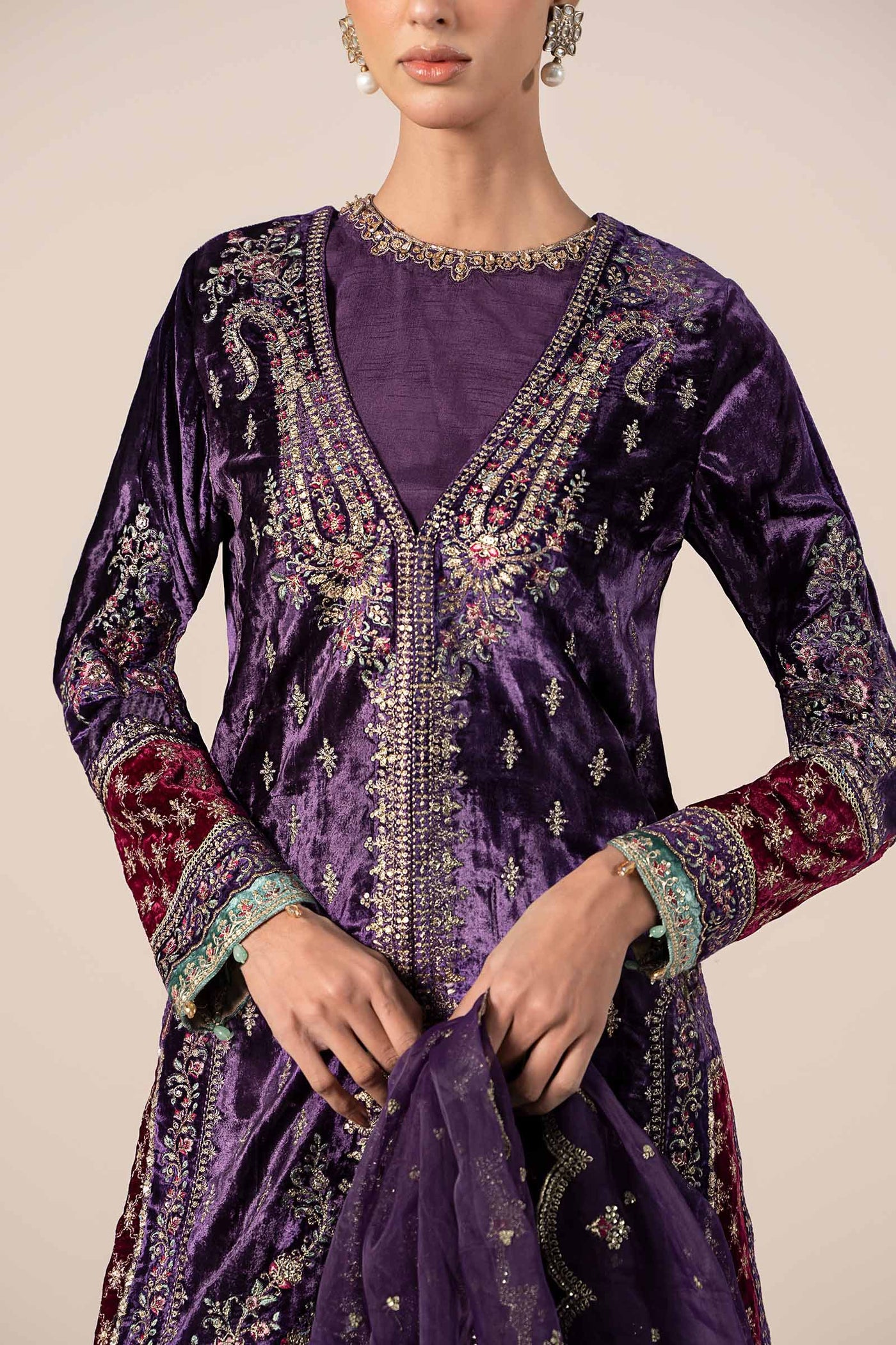 3 Piece Embroidered Velvet Suit | SF-W24-81