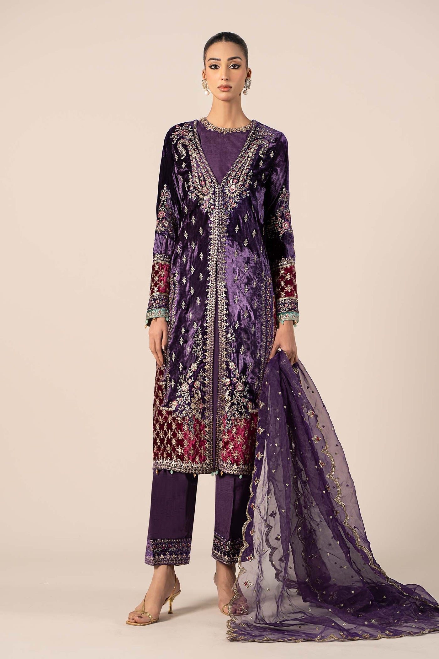 3 Piece Embroidered Velvet Suit | SF-W24-81