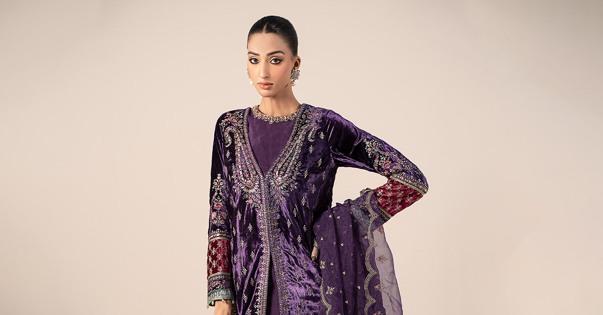 3 Piece Embroidered Velvet Suit | SF-W24-81