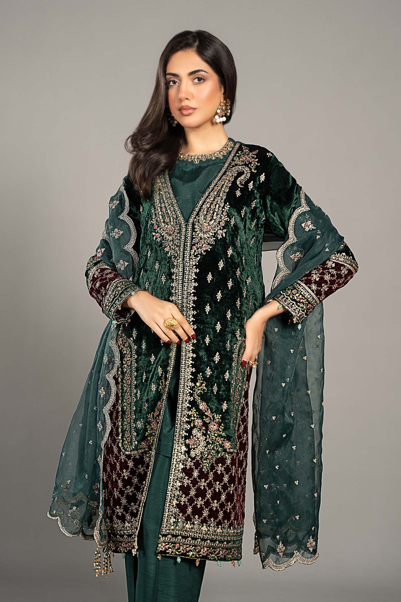 3 Piece Embroidered Velvet Suit | SF-W24-81