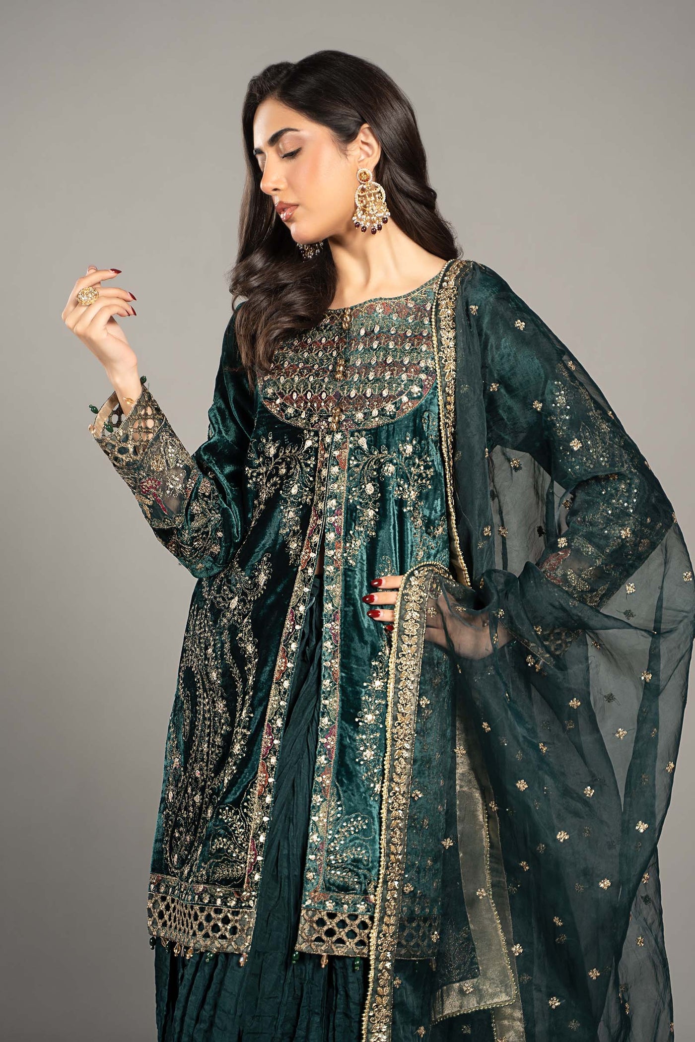 3 Piece Embroidered Velvet Suit | SF-W24-87