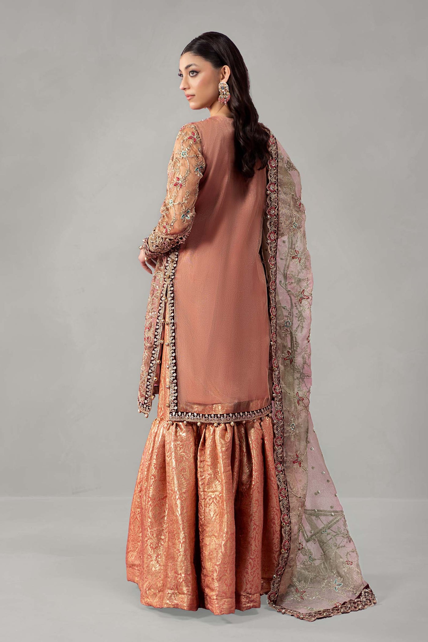 3 Piece Embroidered Zari Net Suit | SF-W24-62