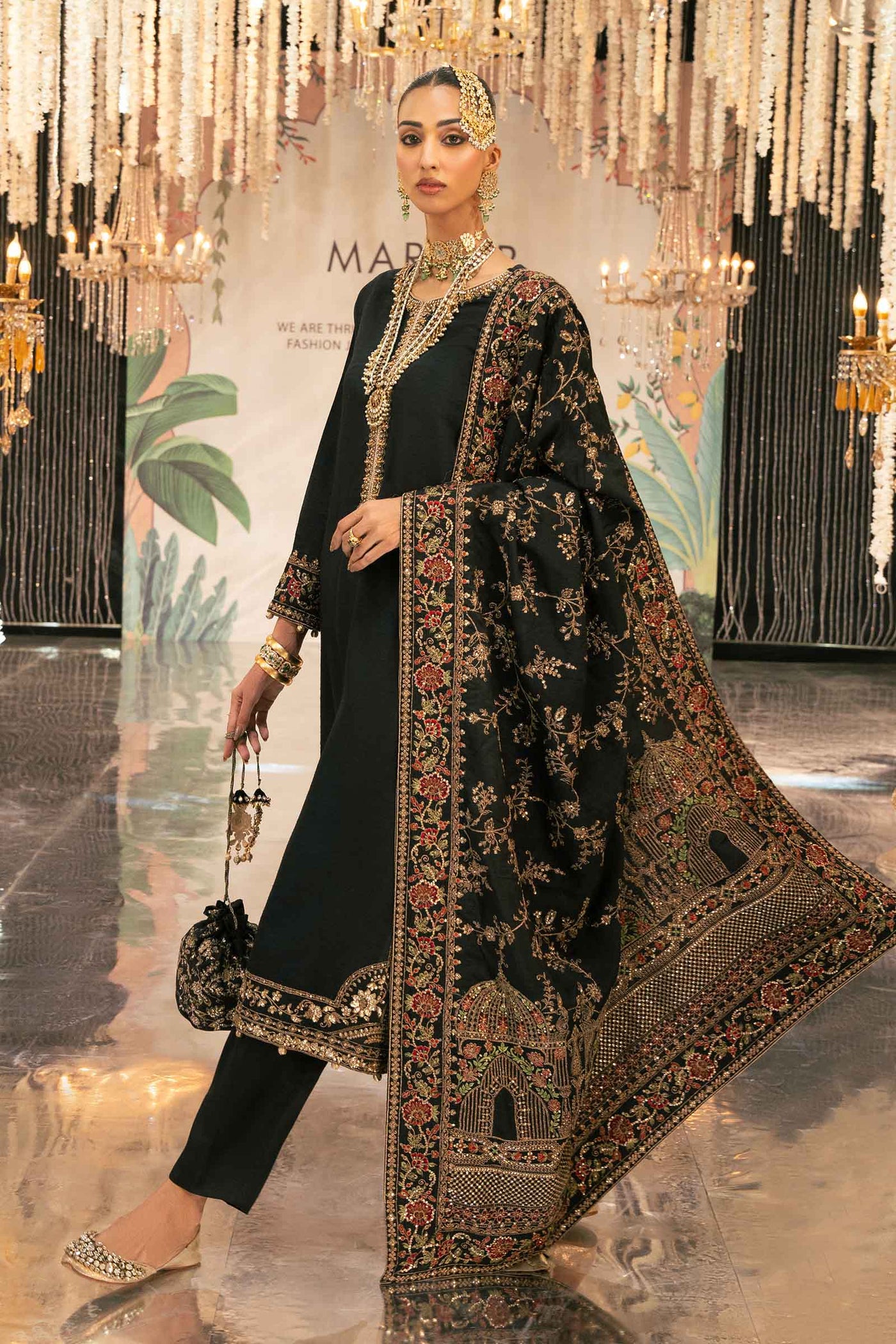 3 Piece Embroidered Raw Silk Suit | SF-W24-20