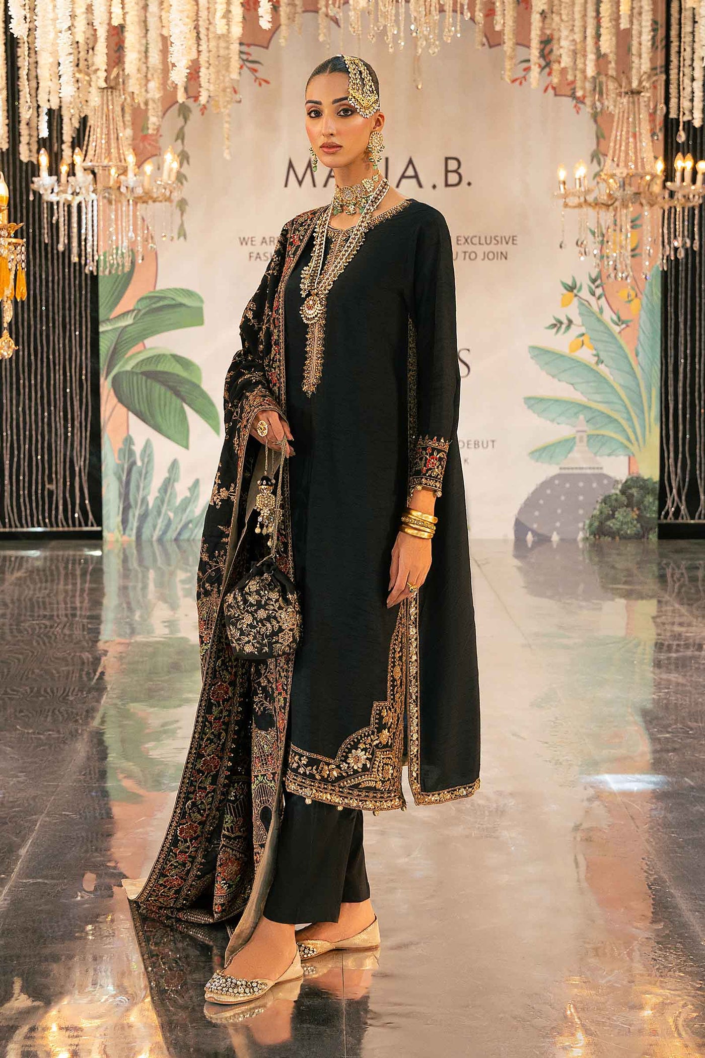 3 Piece Embroidered Raw Silk Suit | SF-W24-20