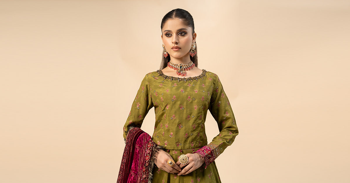 3 Piece Embroidered Raw Silk Suit | SF-W24-26