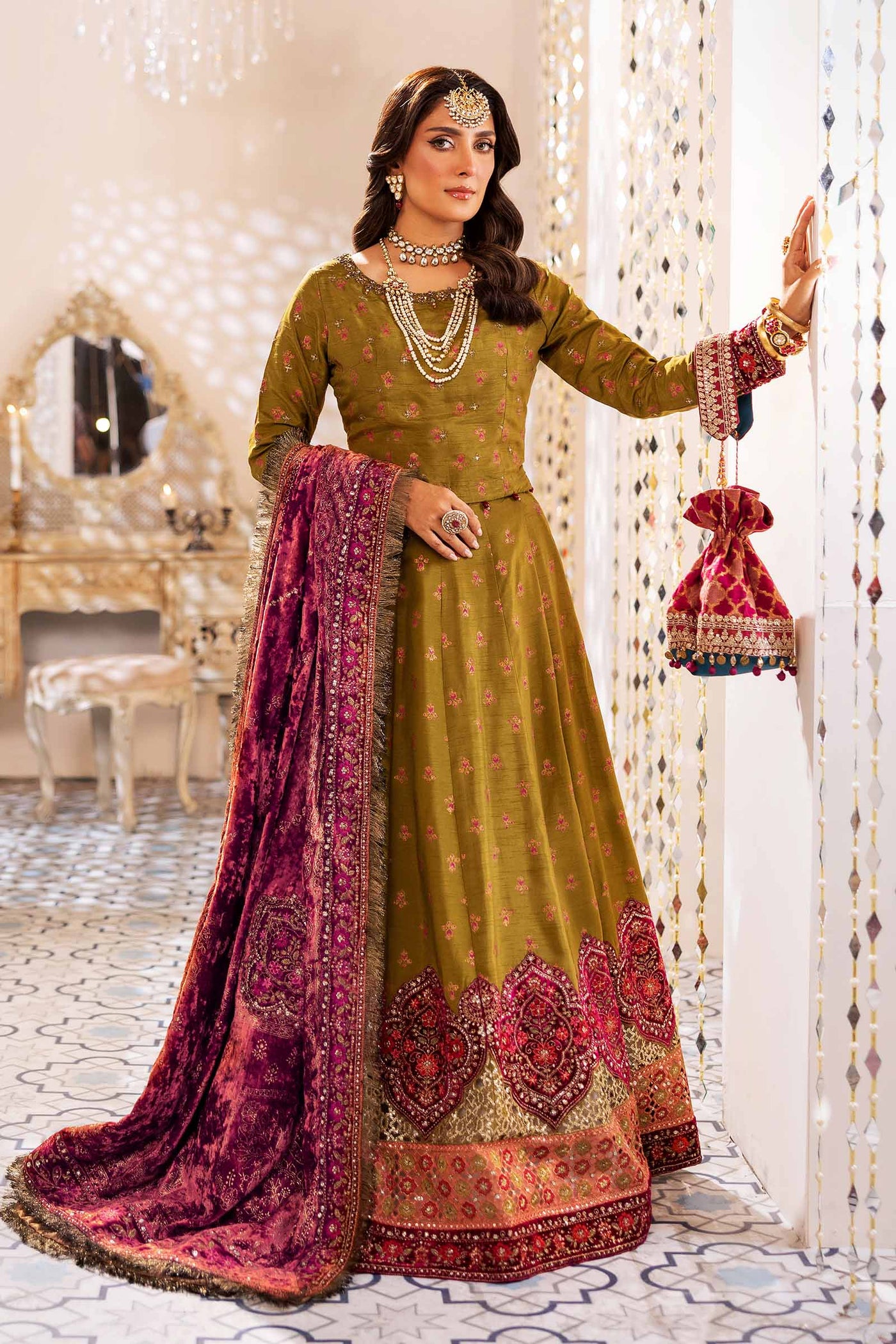 3 Piece Embroidered Raw Silk Suit | SF-W24-26