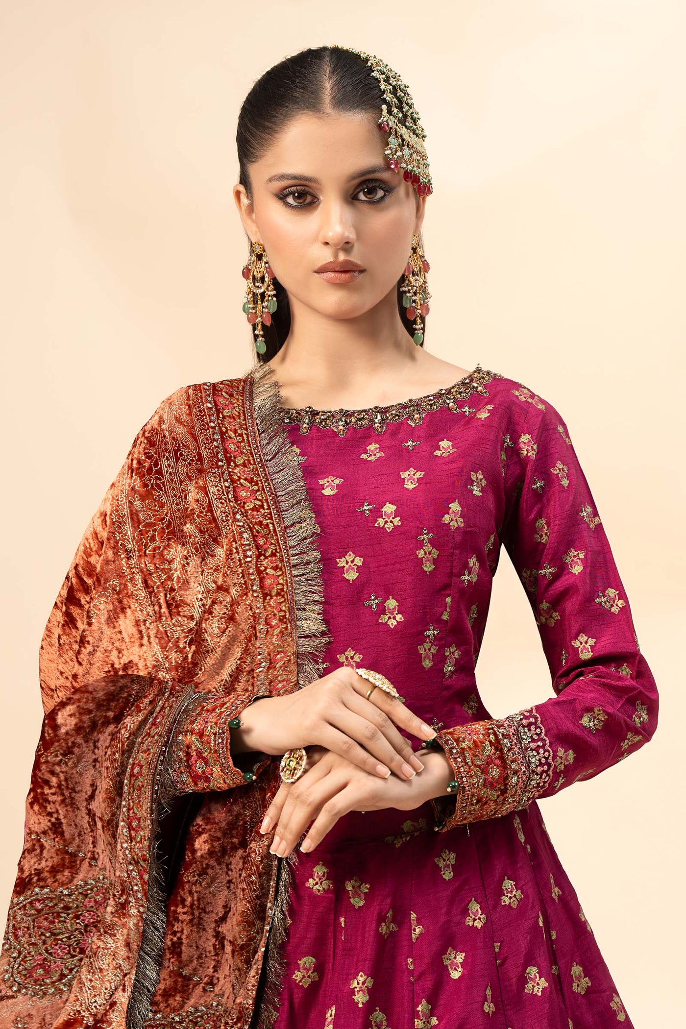 3 Piece Embroidered Raw Silk Suit | SF-W24-26