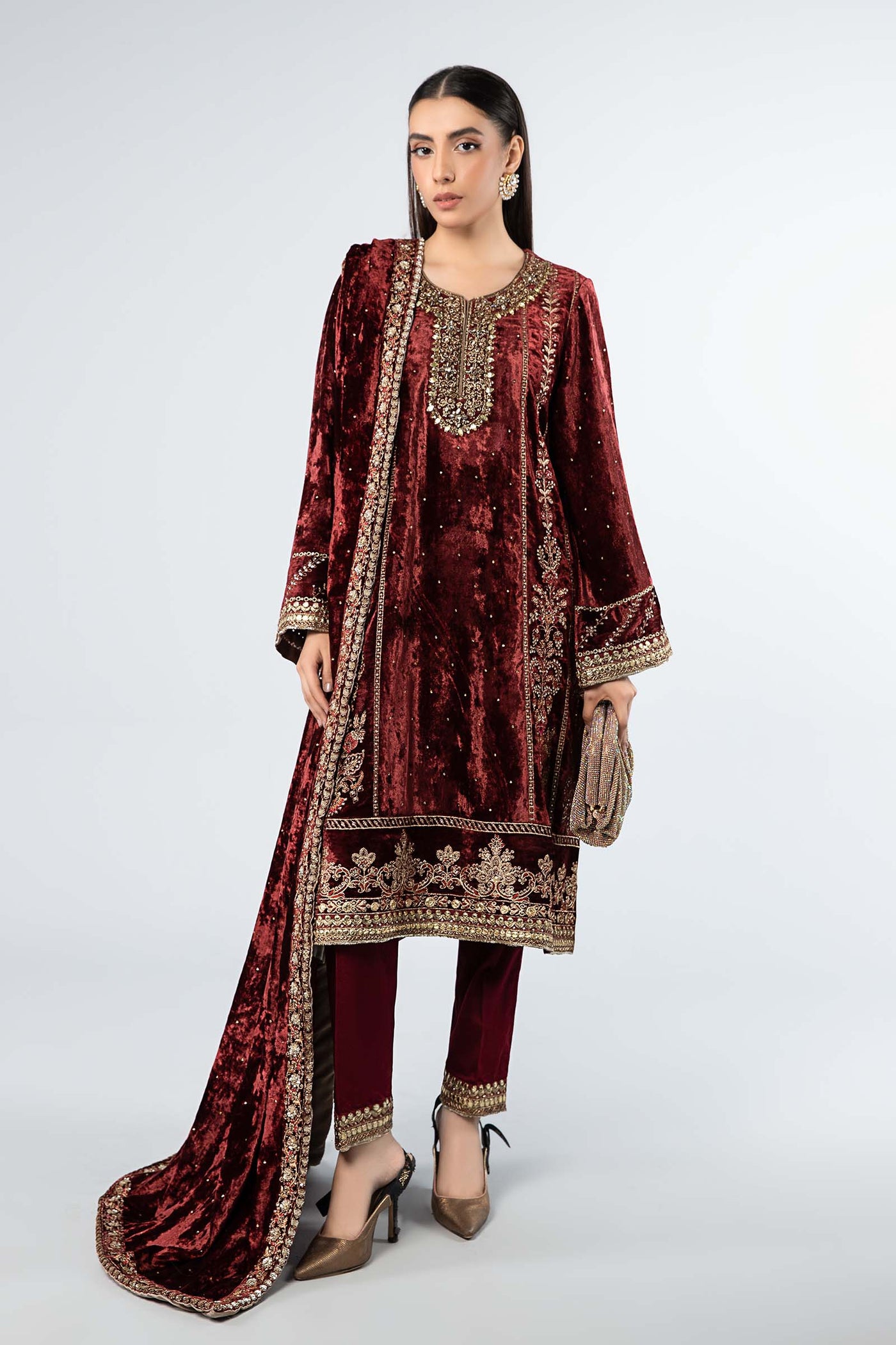 3 Piece Embroidered Velvet Suit | SF-W24-14