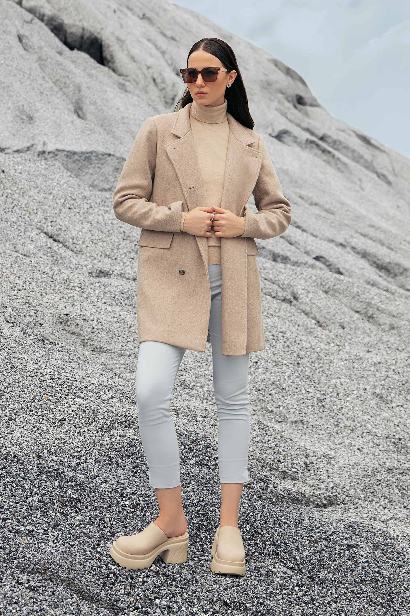 Beige midi cheap coat