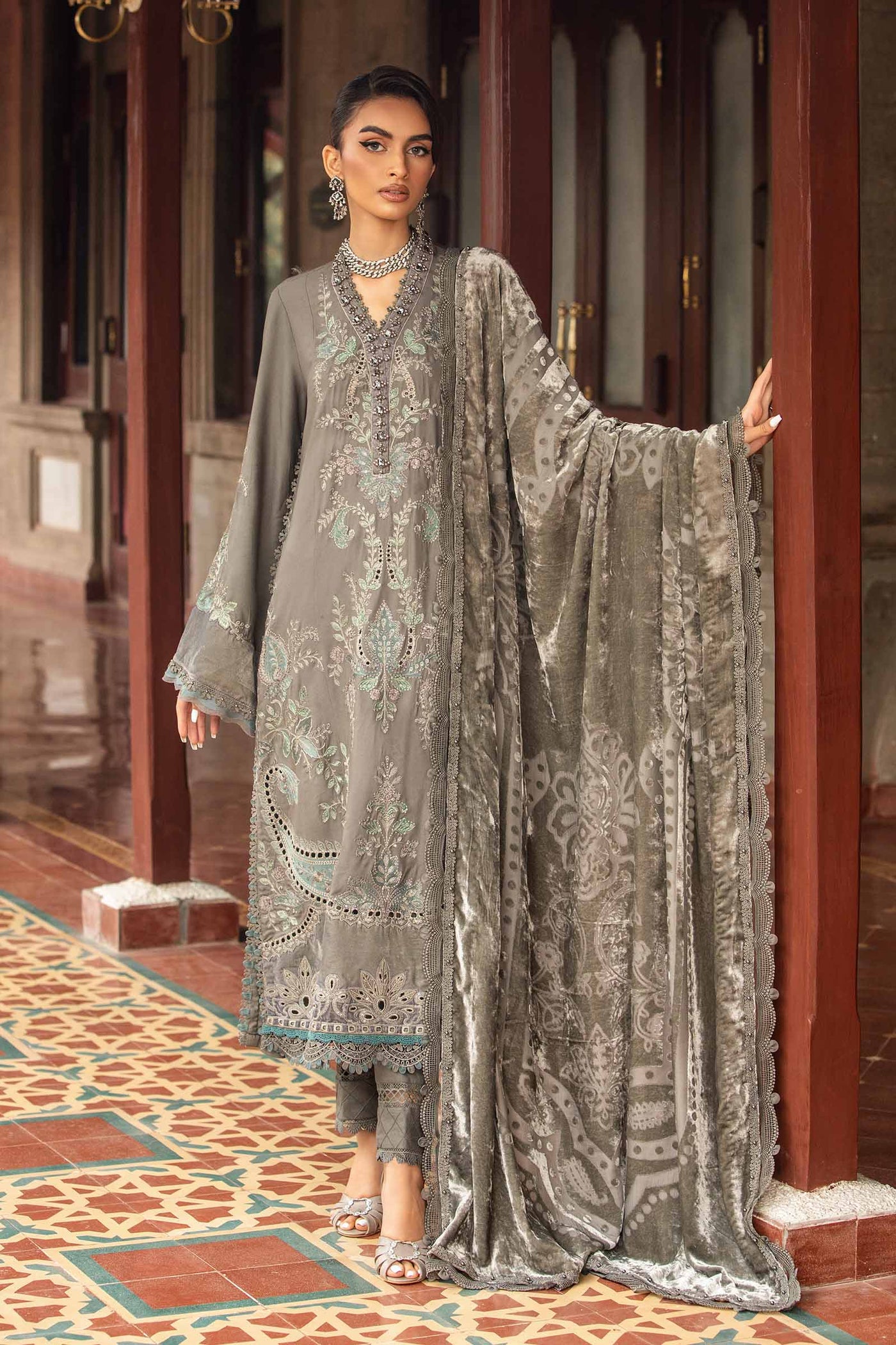 3 Piece Unstitched Embroidered Linen Suit | DL-1211