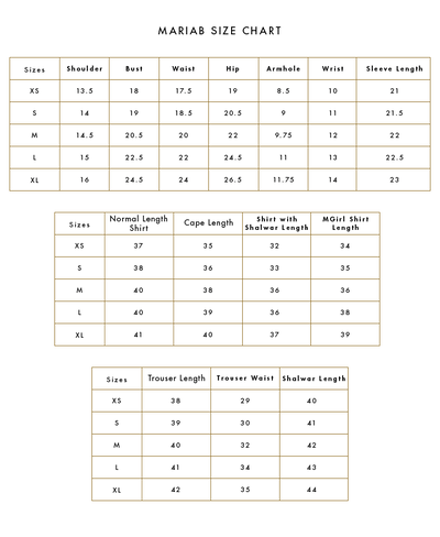 Size Guide – Maria.B. Designs (PK)