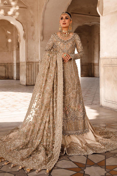 Pakistani Bridal Wear - Peach Ruffled Maxi – Back Train Style Dupatta