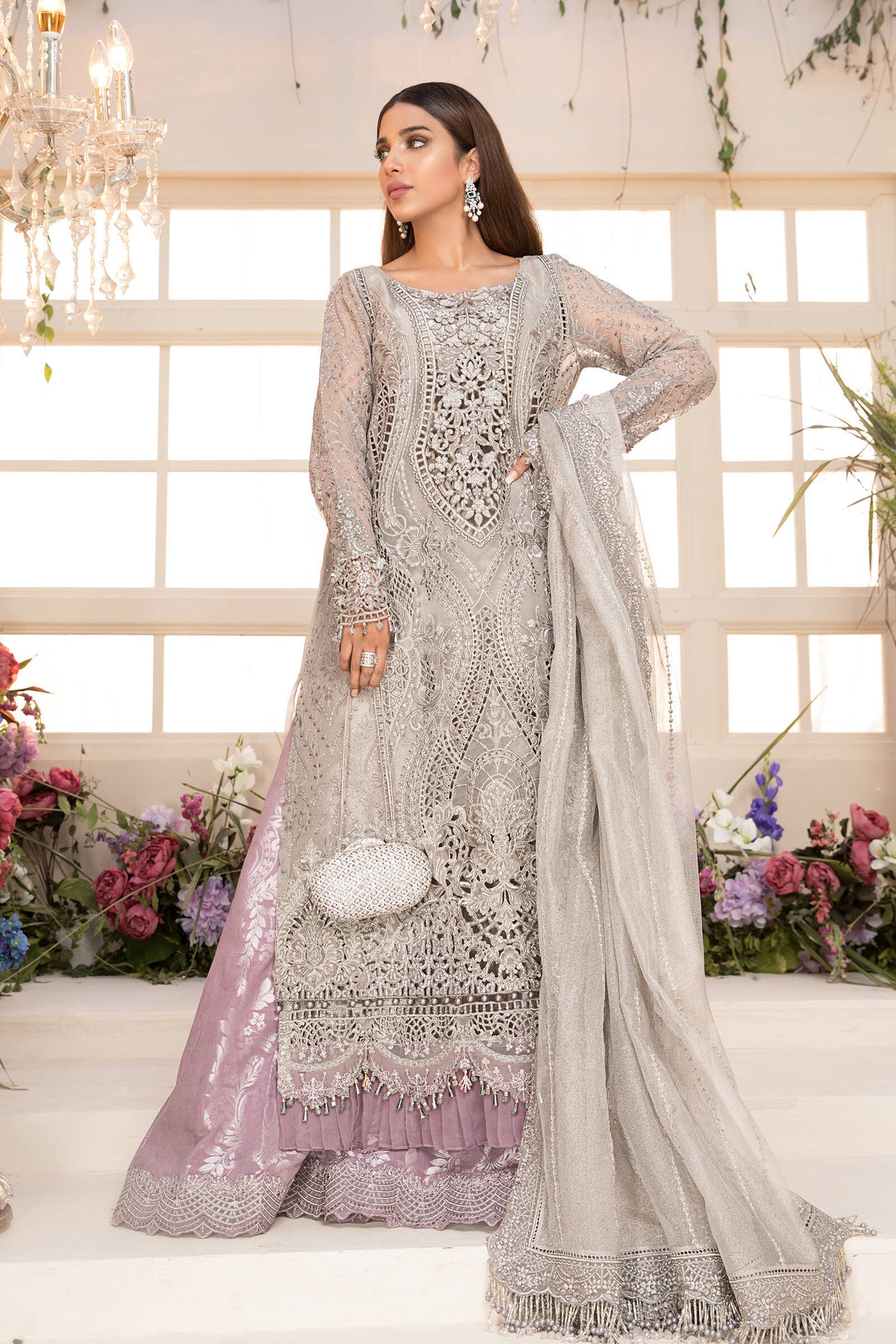 Unstitched MBROIDERED - Grey and Lilac (BD-2108)