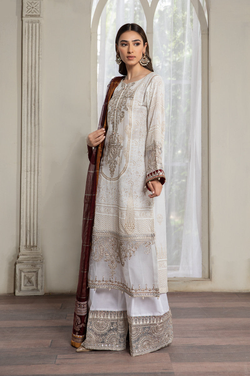 Suit Ivory White and Maroon ELS-21-01